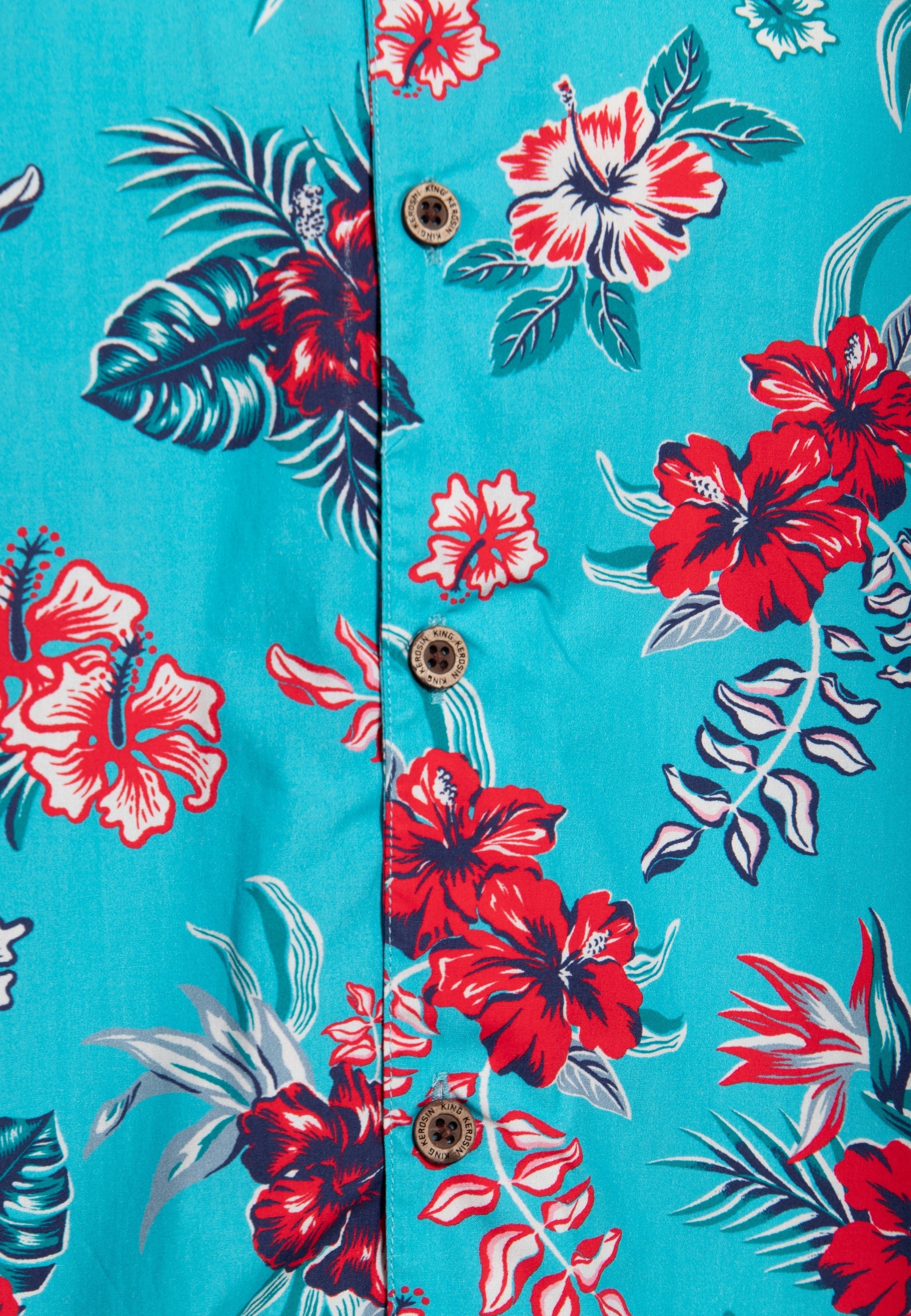 Hawaiihemd 'Hibiscus' in Blau Hemden - Kurzarm von King Kerosin