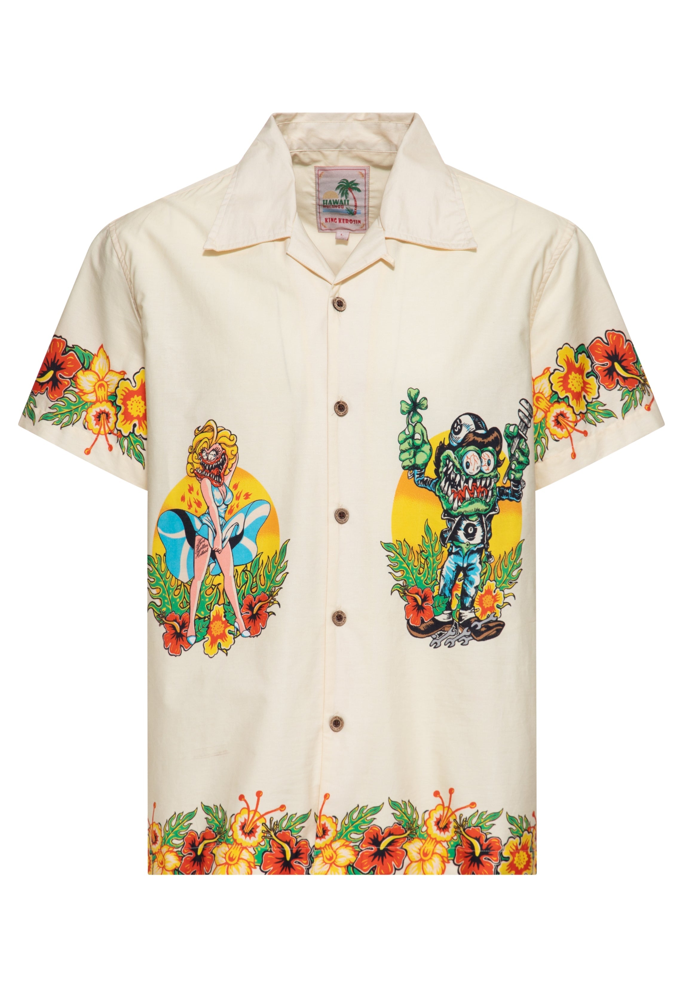 Hawaiihemd 'Lucky Monster' in Offwhite Hemden - Kurzarm von King Kerosin