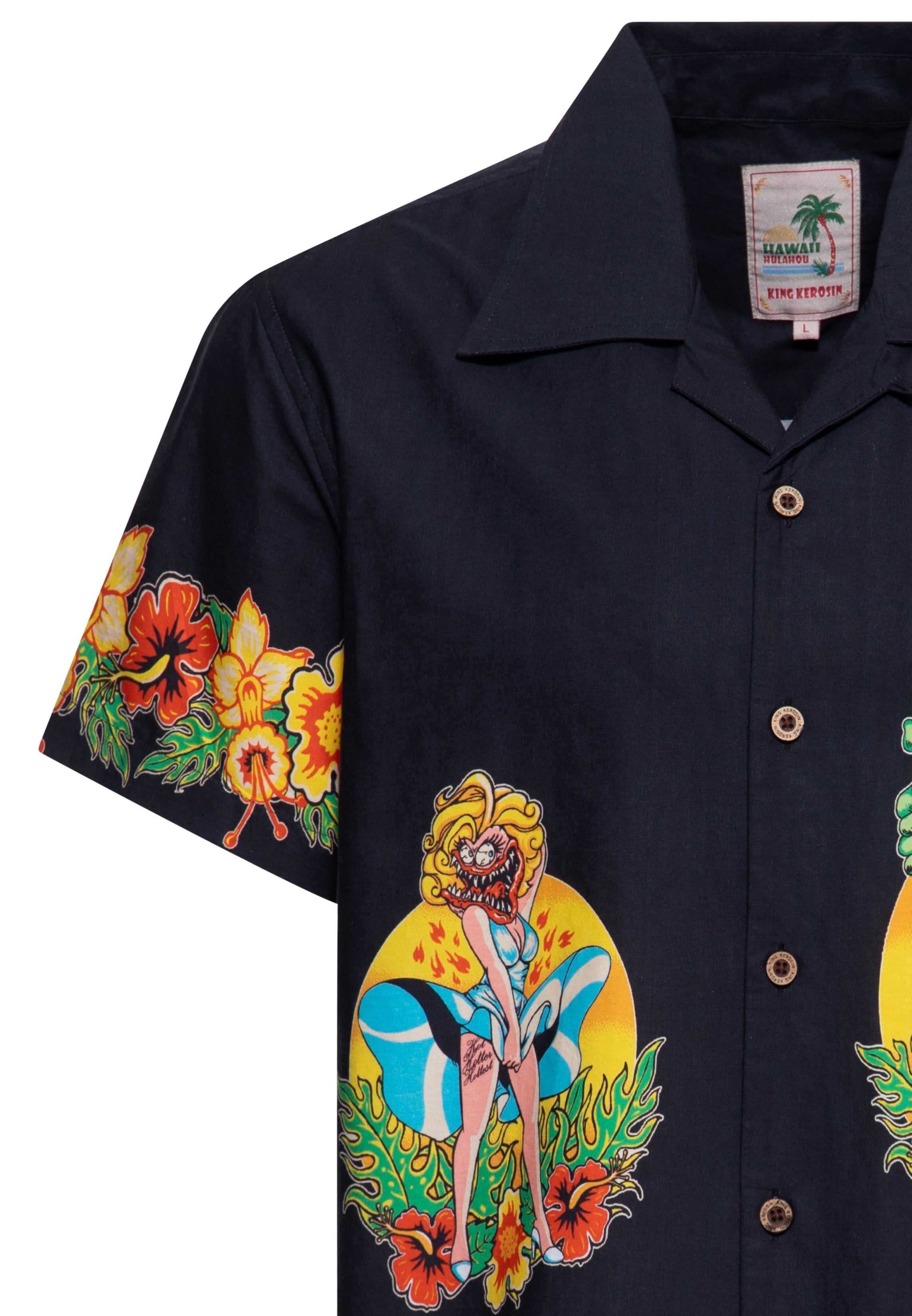 Hawaiihemd 'Lucky Monster' in Schwarz Hemden - Kurzarm von King Kerosin