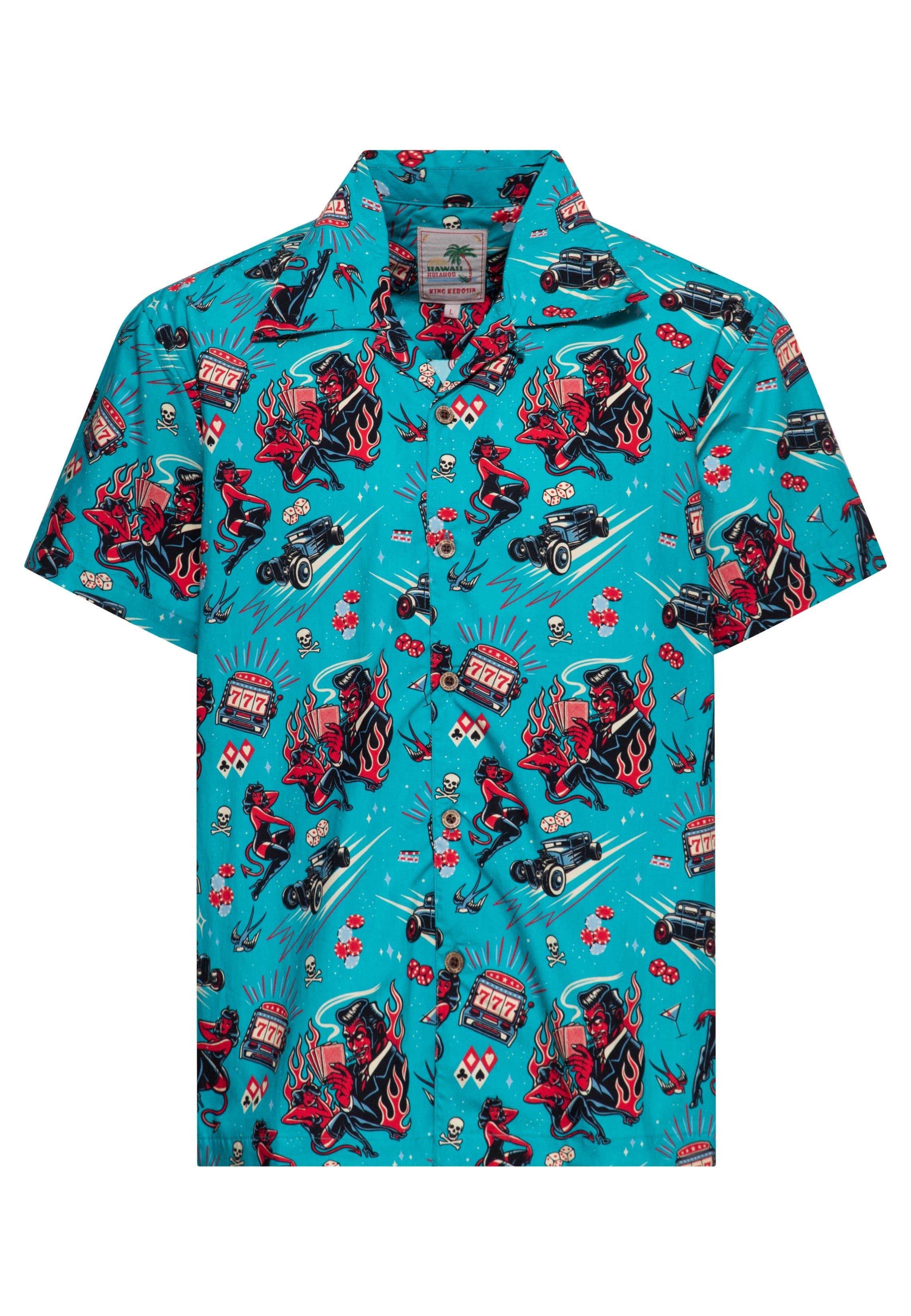 Hawaiihemd 'Rockabilly Hot Devil' in Blau Hemden - Kurzarm von King Kerosin