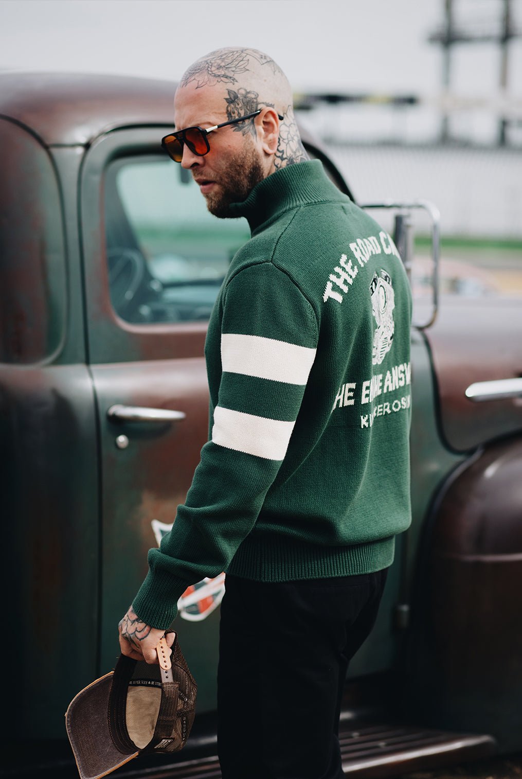 Herren Strickpullover "The Road Calls" in Dark Green – Sweat von King Kerosin - Ansicht 4