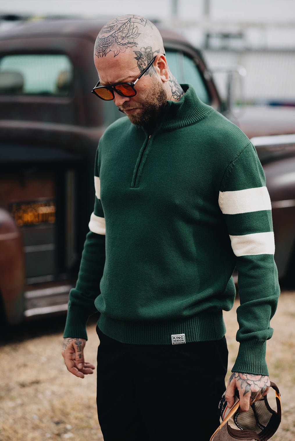 Herren Strickpullover "The Road Calls" in Dark Green – Sweat von King Kerosin - Ansicht 7