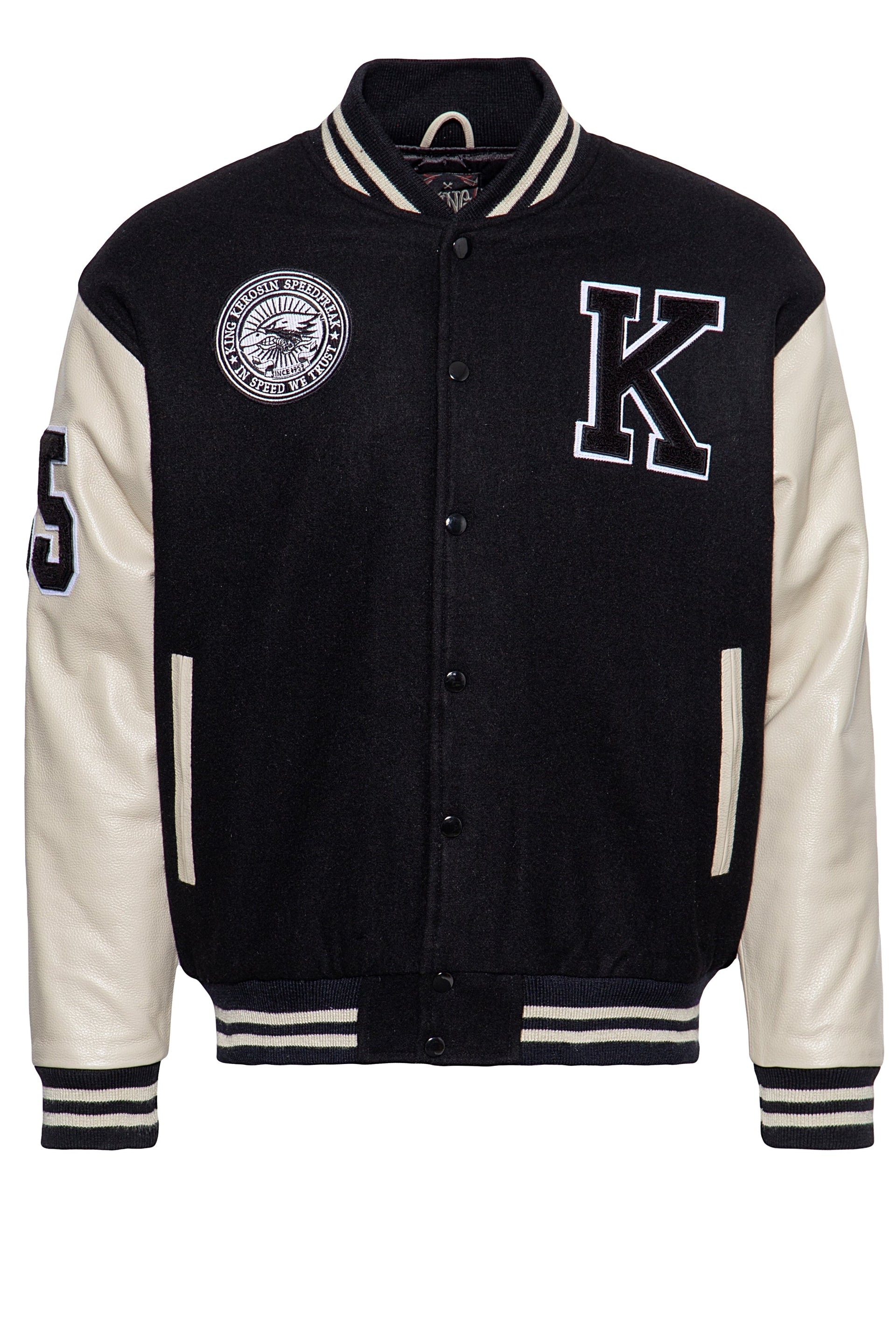 King Kerosin Hochwertige College Jacke aus Wolle und Leder