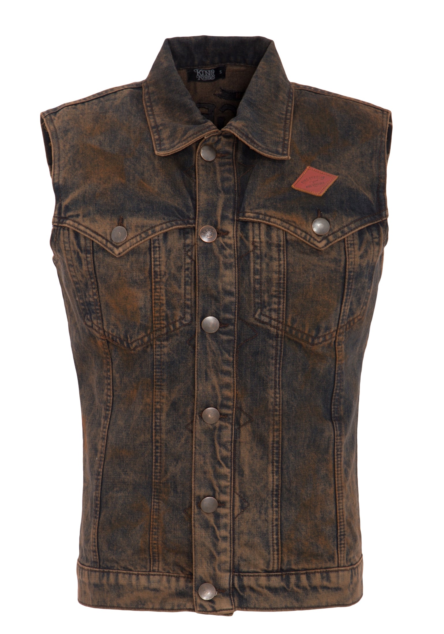 King Kerosin - Jeans Weste mit Rückteil Stickerei und Vintage Waschung