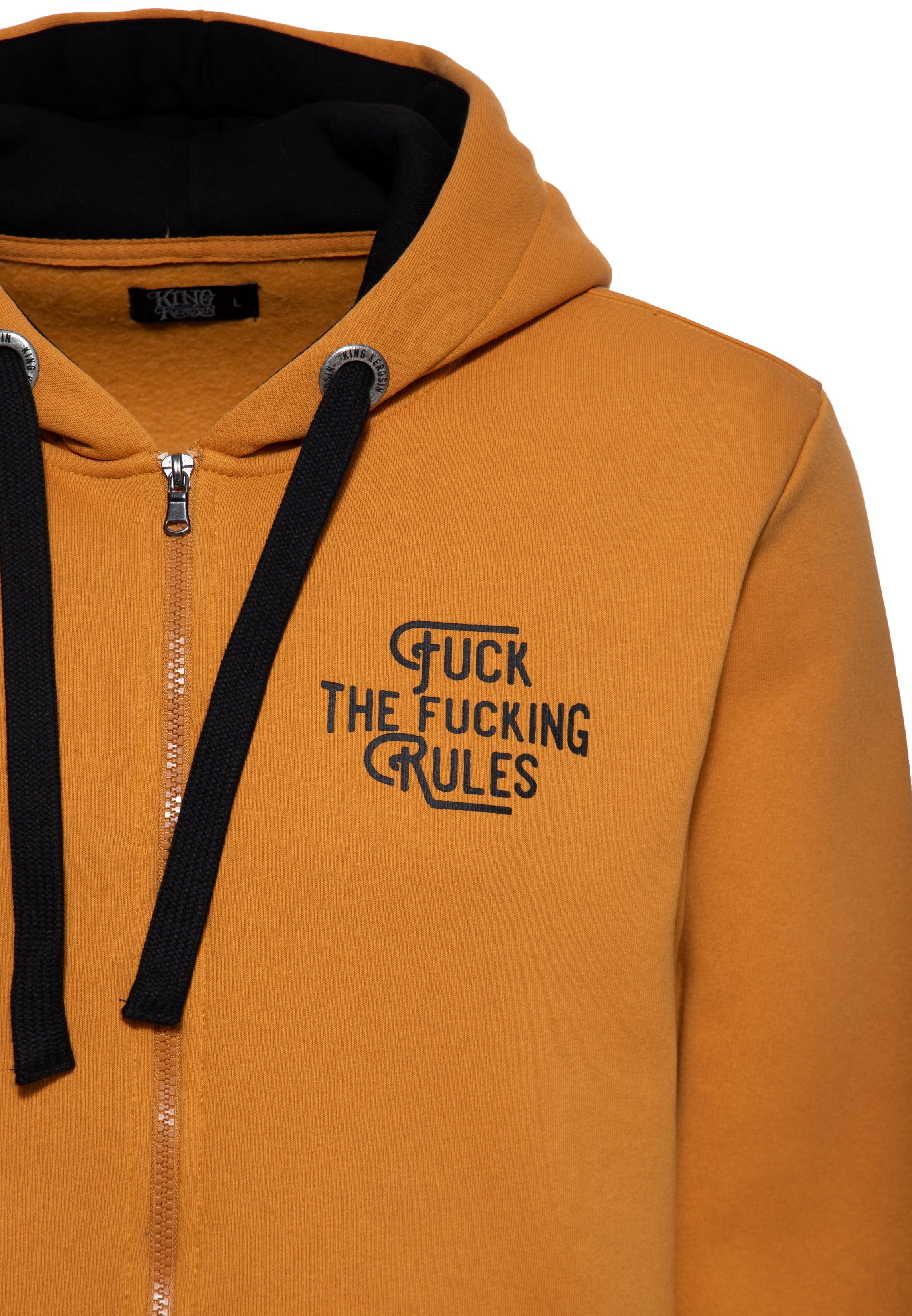 Kapuzensweatjacke 'Fuck The Fucking Rules' in Senf Sweatjacken von King Kerosin
