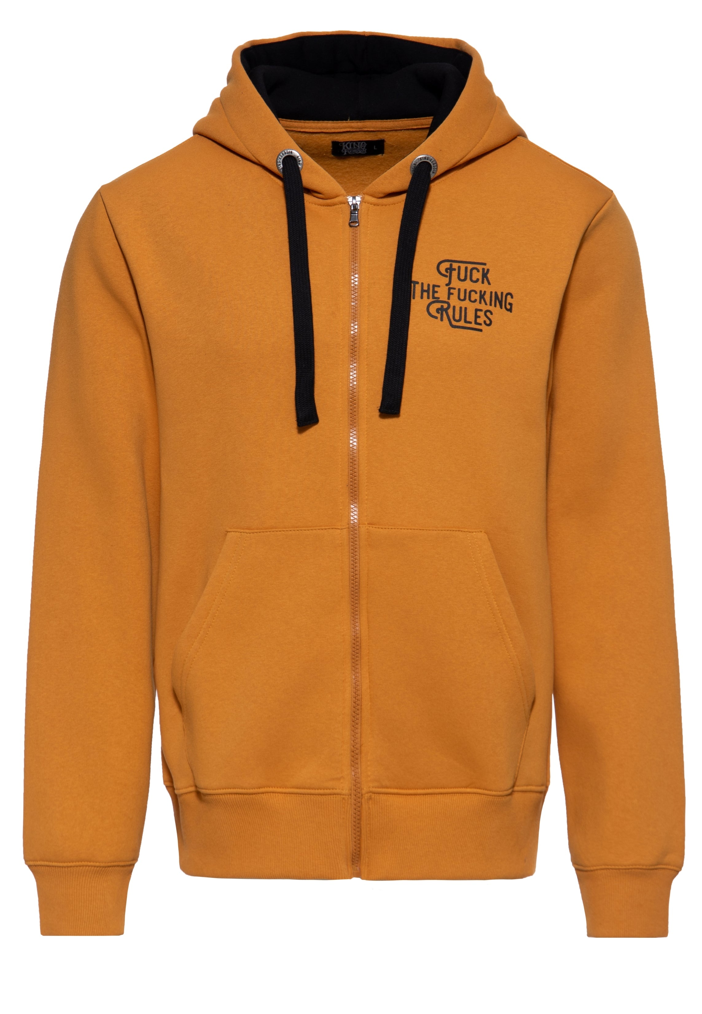 Kapuzensweatjacke 'Fuck The Fucking Rules' in Senf Sweatjacken von King Kerosin