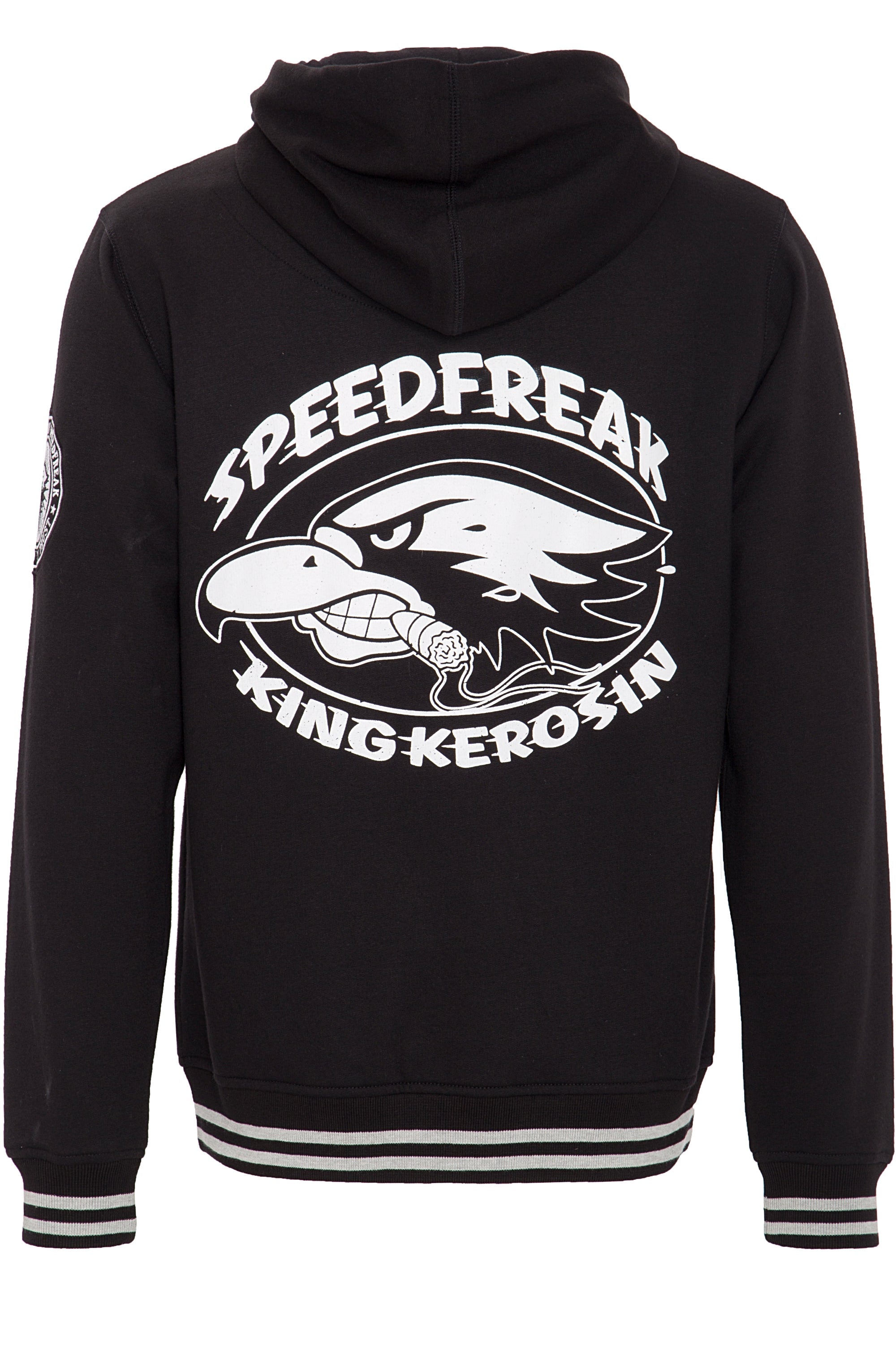 King Kerosin - Kapuzensweatjacke im College Look mit Patch und Rückenprint «Speedfreak»