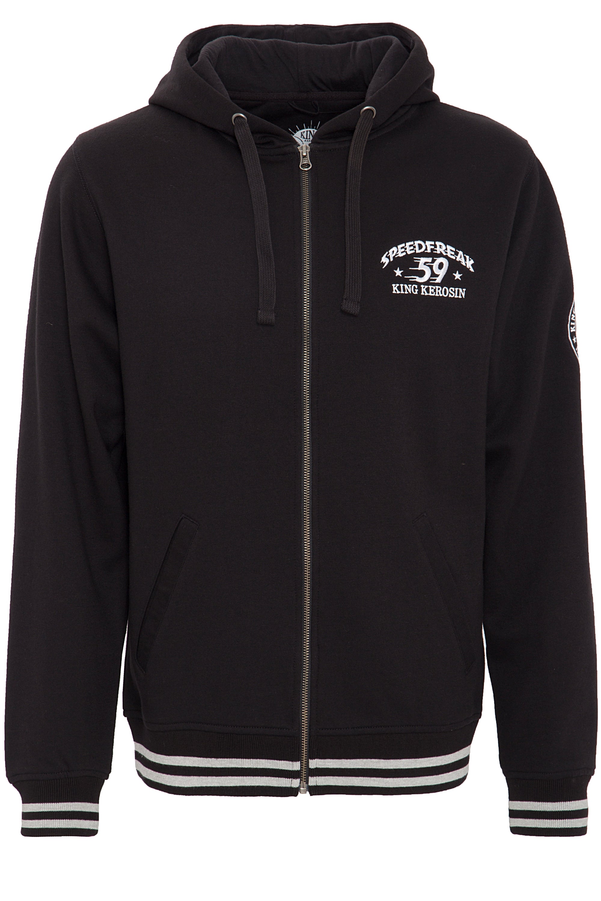 King Kerosin - Kapuzensweatjacke im College Look mit Patch und Rückenprint «Speedfreak»