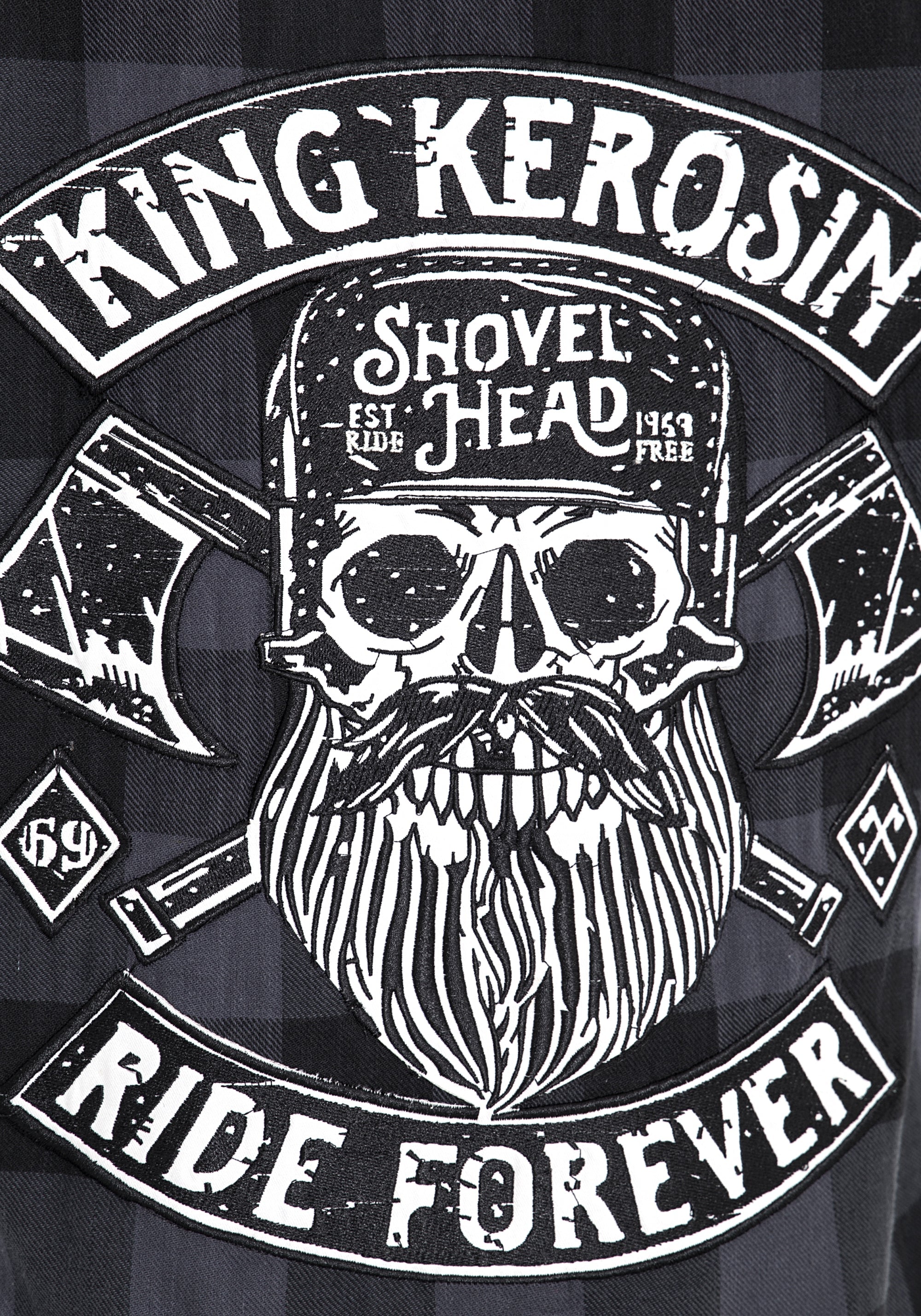 King Kerosin - Karohemd mit Kurzarm und Stickereien