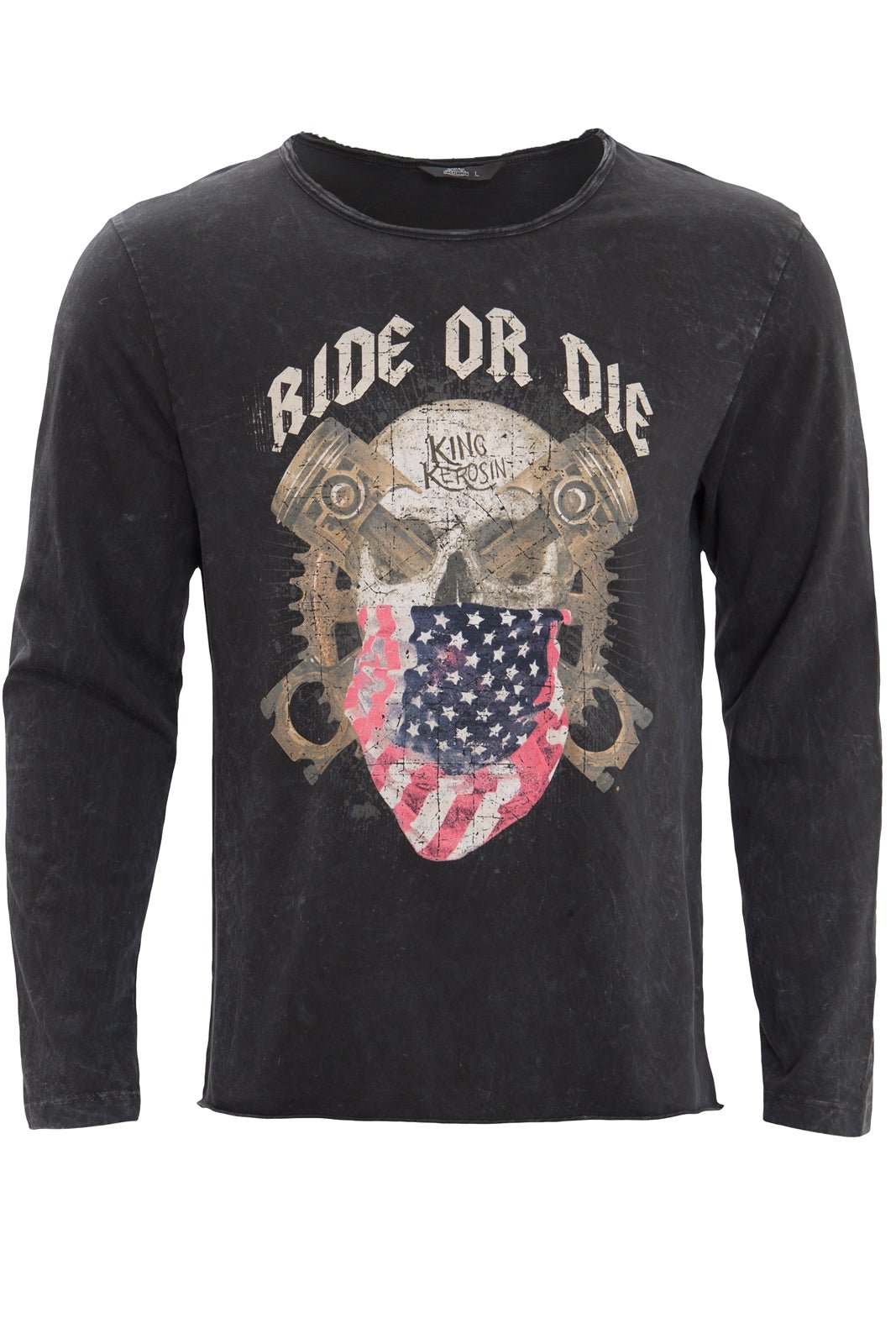 King Kerosin - Langarmshirt im Used - Look mit Print «Ride or Die»