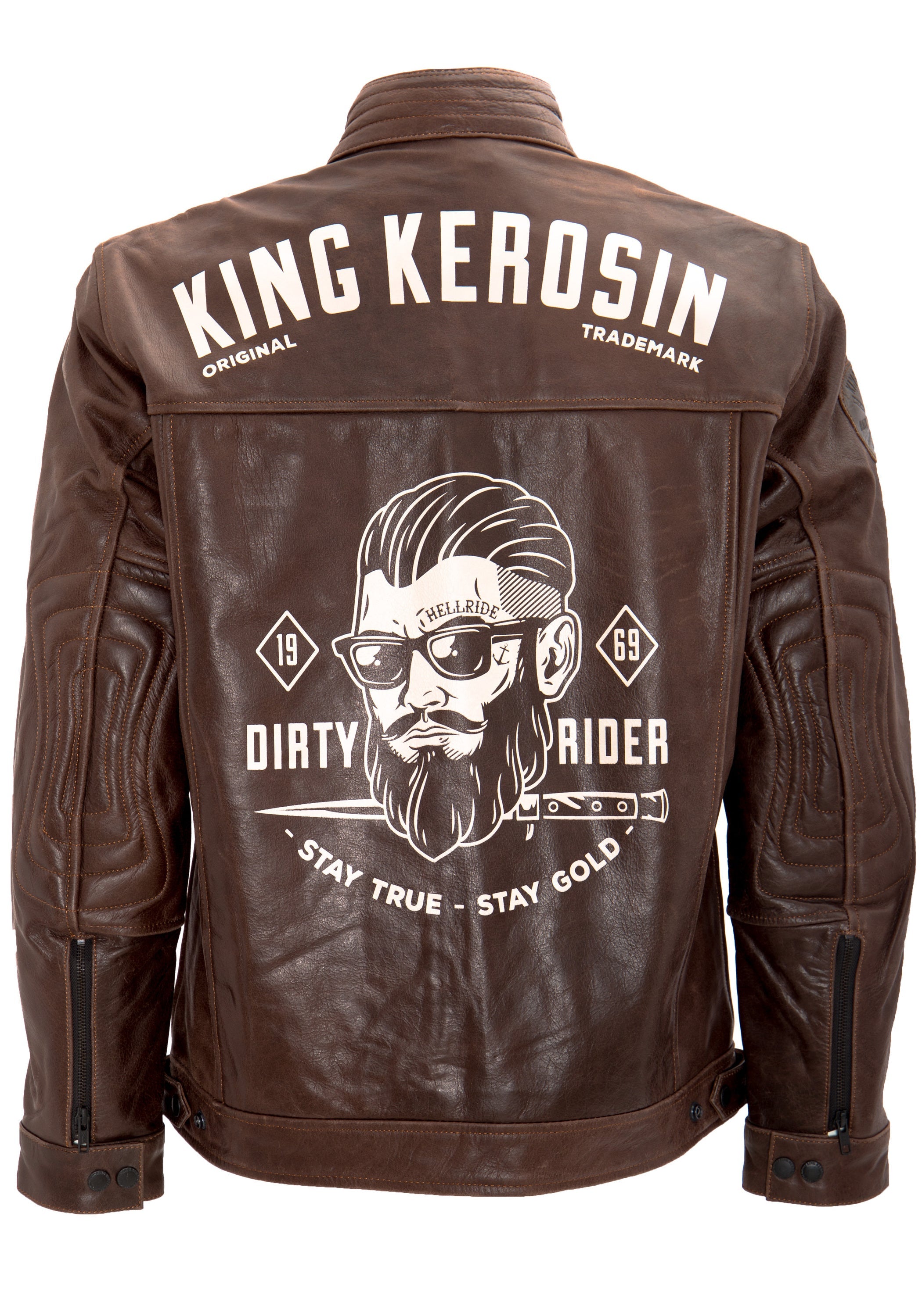 King Kerosin - Lederjacke mit Retro Print auf der Rückseite