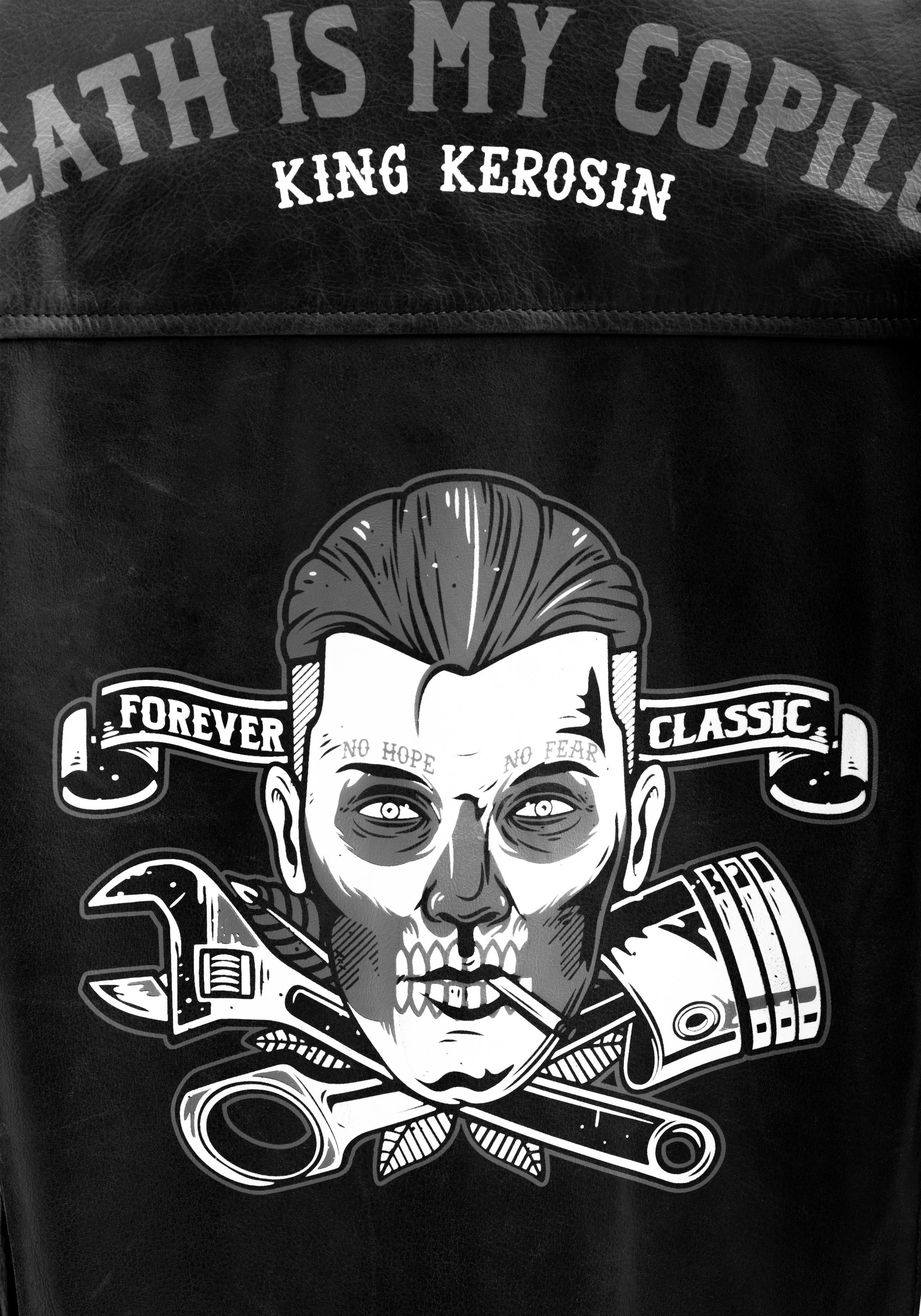 King Kerosin - Lederjacke mit Vintage Druck «Death is my Copilot»