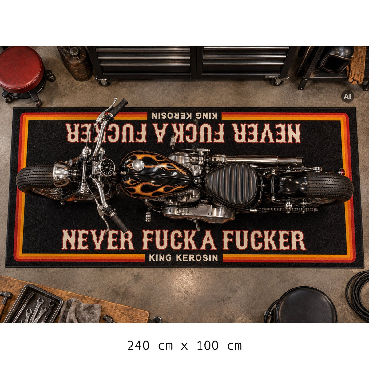 Motorradmatte 'Never Fuck a Fucker' in Schwarz – Motorradmatte von King Kerosin - Ansicht 2