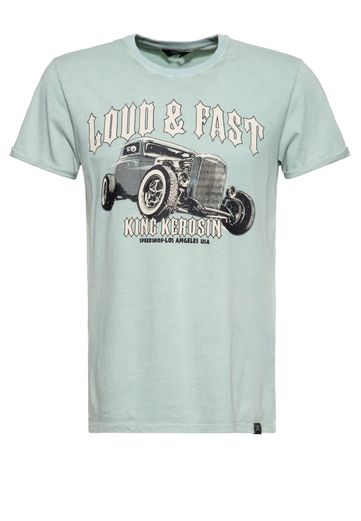 King Kerosin - Roll - Up T-Shirt Acid Wash mit Print «Loud & Fast»