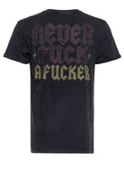 King Kerosin - Roll - Up T-Shirt Acid Wash mit rockigem Backprint «Never fuck a fucker»