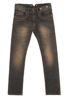 King Kerosin - Slim Fit Jeans mit Lederpaspelierungen und Knöpfen für Hosenträger «Robin»