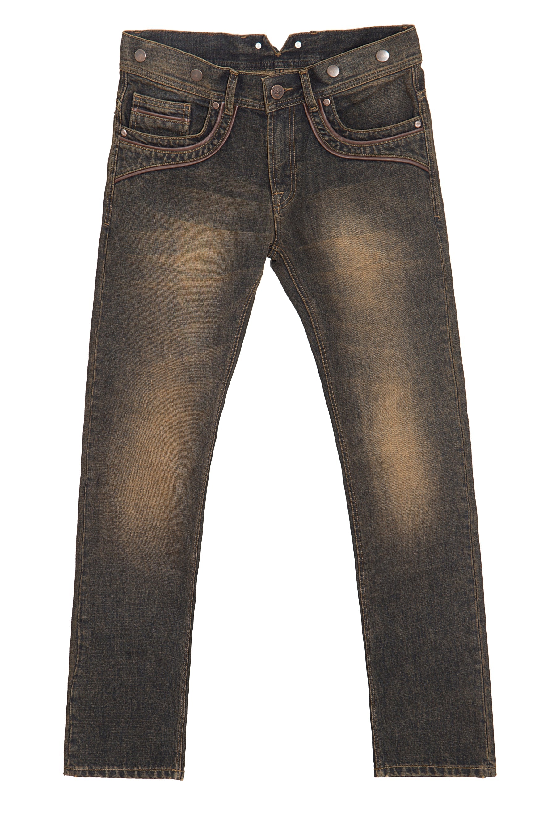 King Kerosin - Slim Fit Jeans mit Lederpaspelierungen und Knöpfen für Hosenträger «Robin»