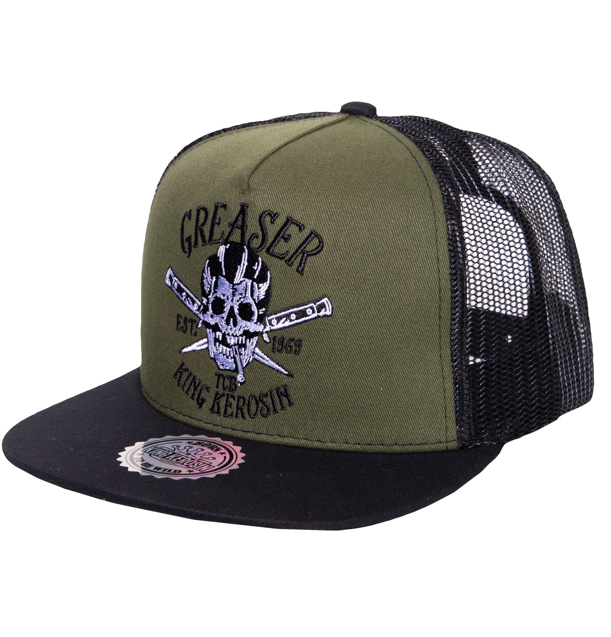Snapback Cap mit Netzeinsatz «Greaser» Snapback Cap von King Kerosin