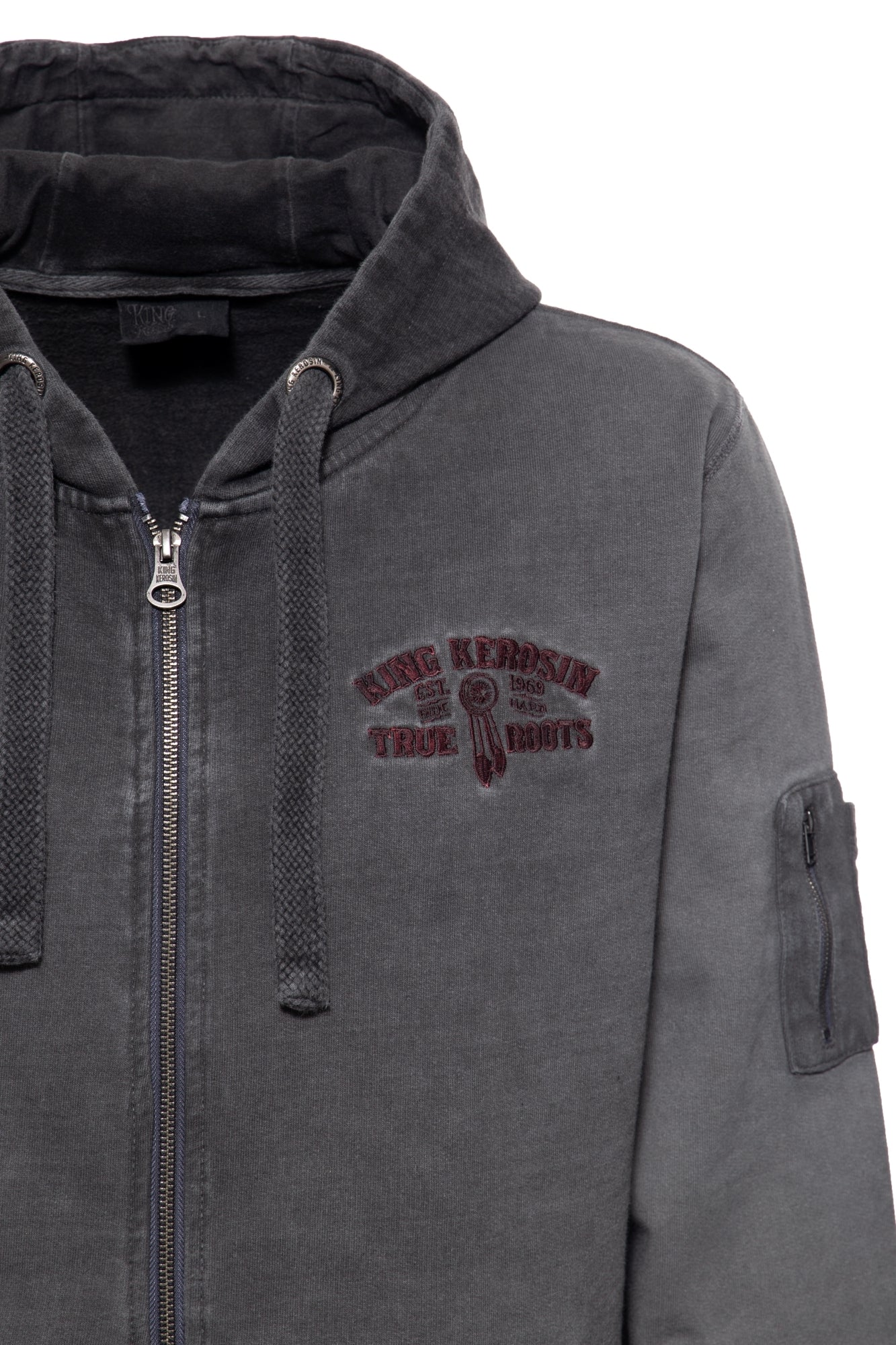 King Kerosin - Sweatjacke mit Oilwash - Effekt und Stickerei «Indian Rider»