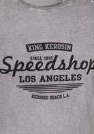 King Kerosin - T-Shirt in Oil - Washed Optik und Frontprint «Speedshop»