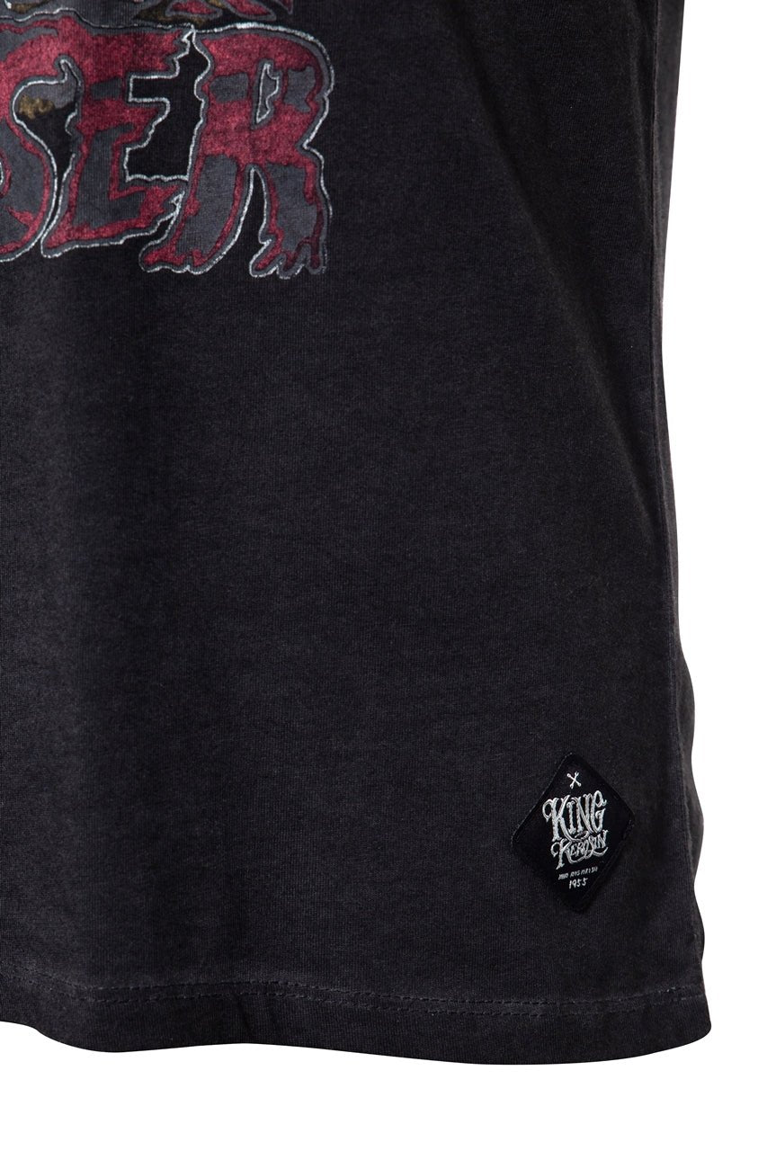 King Kerosin - T-Shirt mit Oilwash - Effekt und Frontprint und Ärmelaufschlag «Rockabilly Greaser»