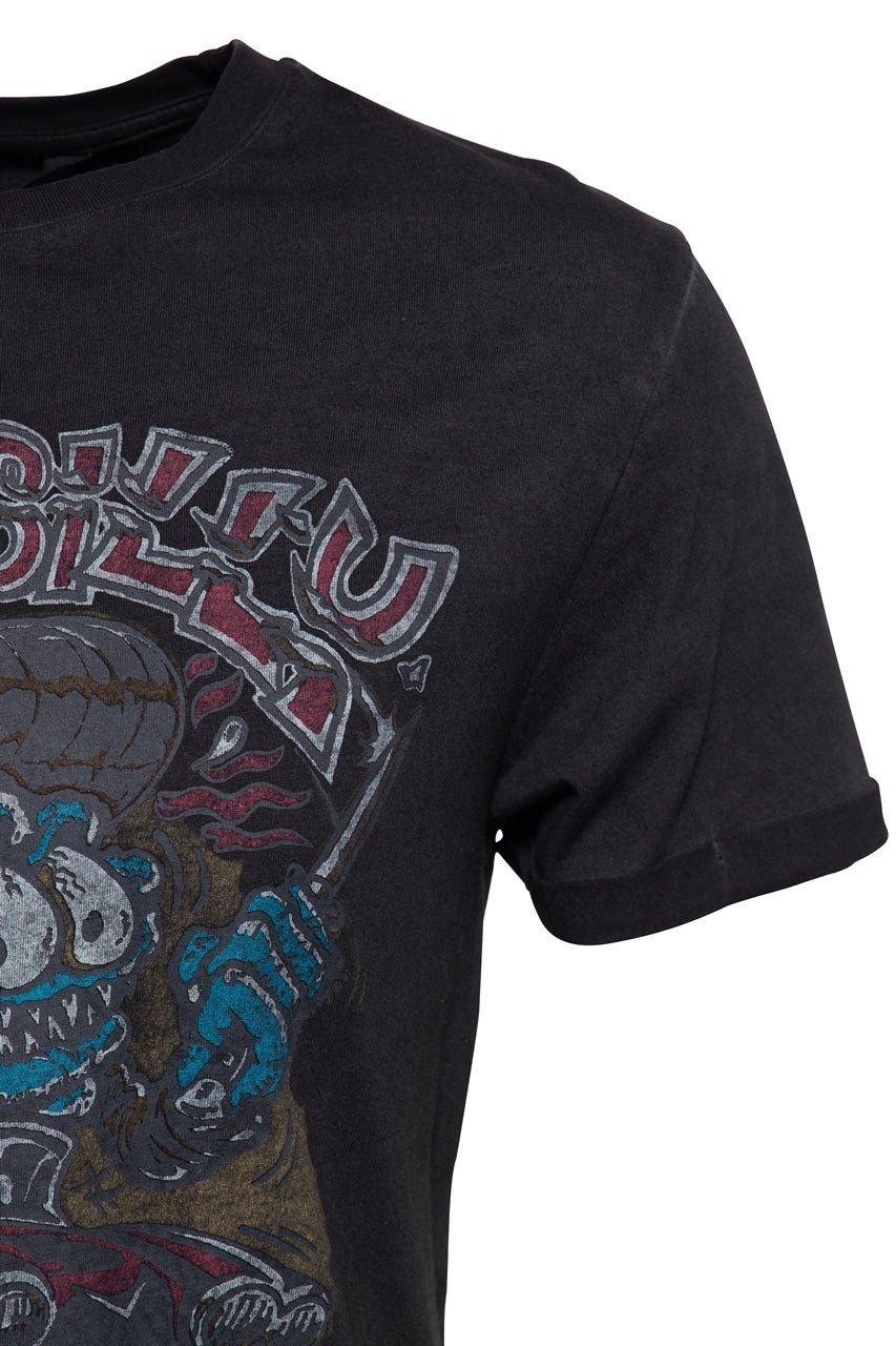 King Kerosin - T-Shirt mit Oilwash - Effekt und Frontprint und Ärmelaufschlag «Rockabilly Greaser»