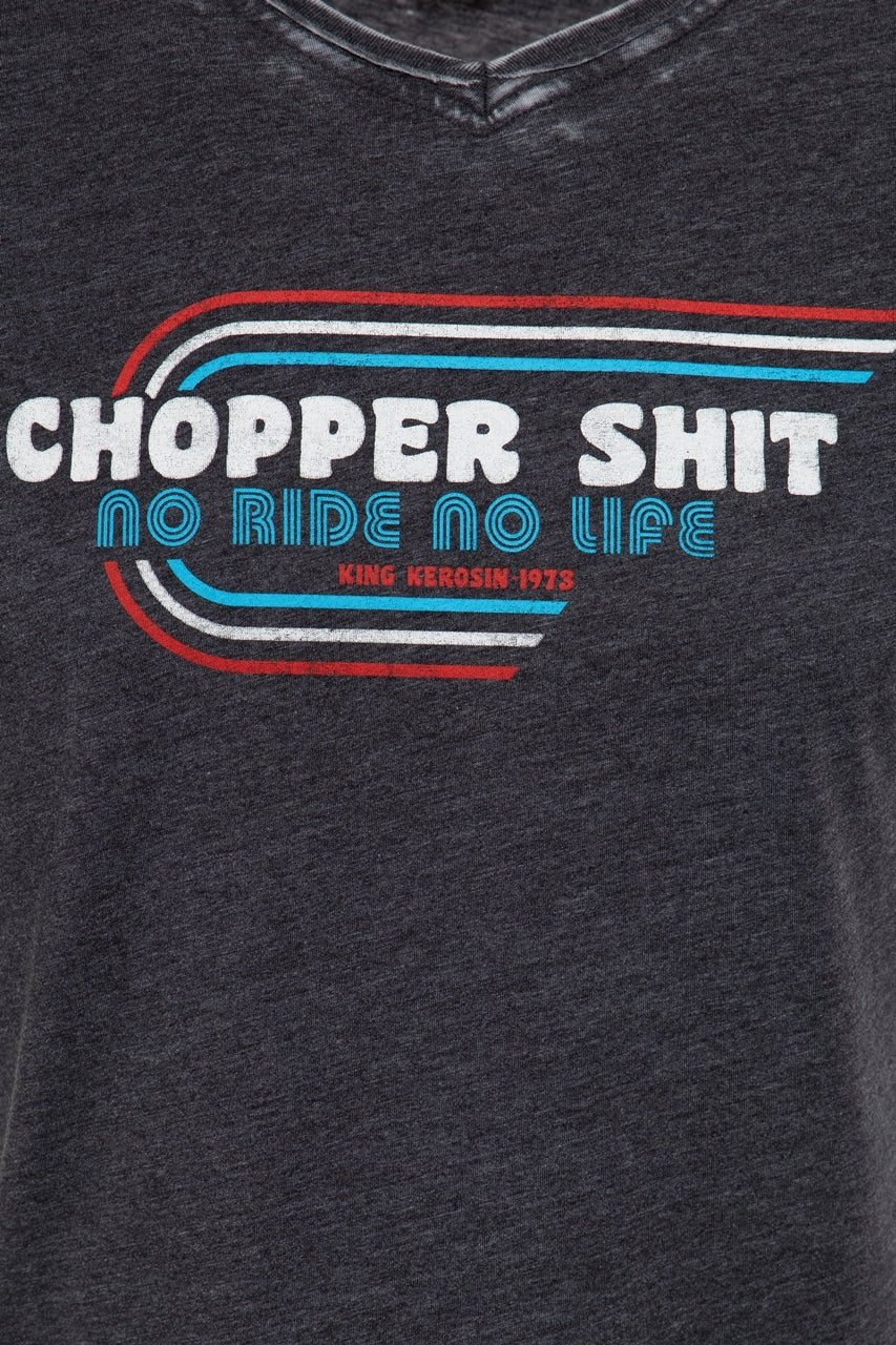 King Kerosin - T-Shirt mit V - Ausschnitt und lässigem Enzymwash «Chopper»