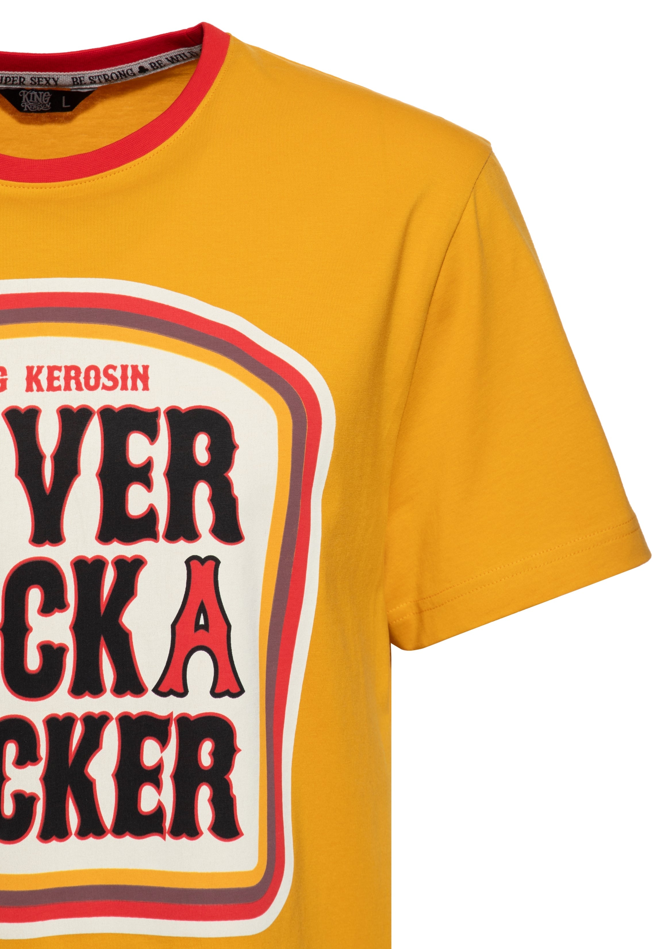 T-Shirt 'Never Fuck A Fucker' in Senf T-Shirts von King Kerosin