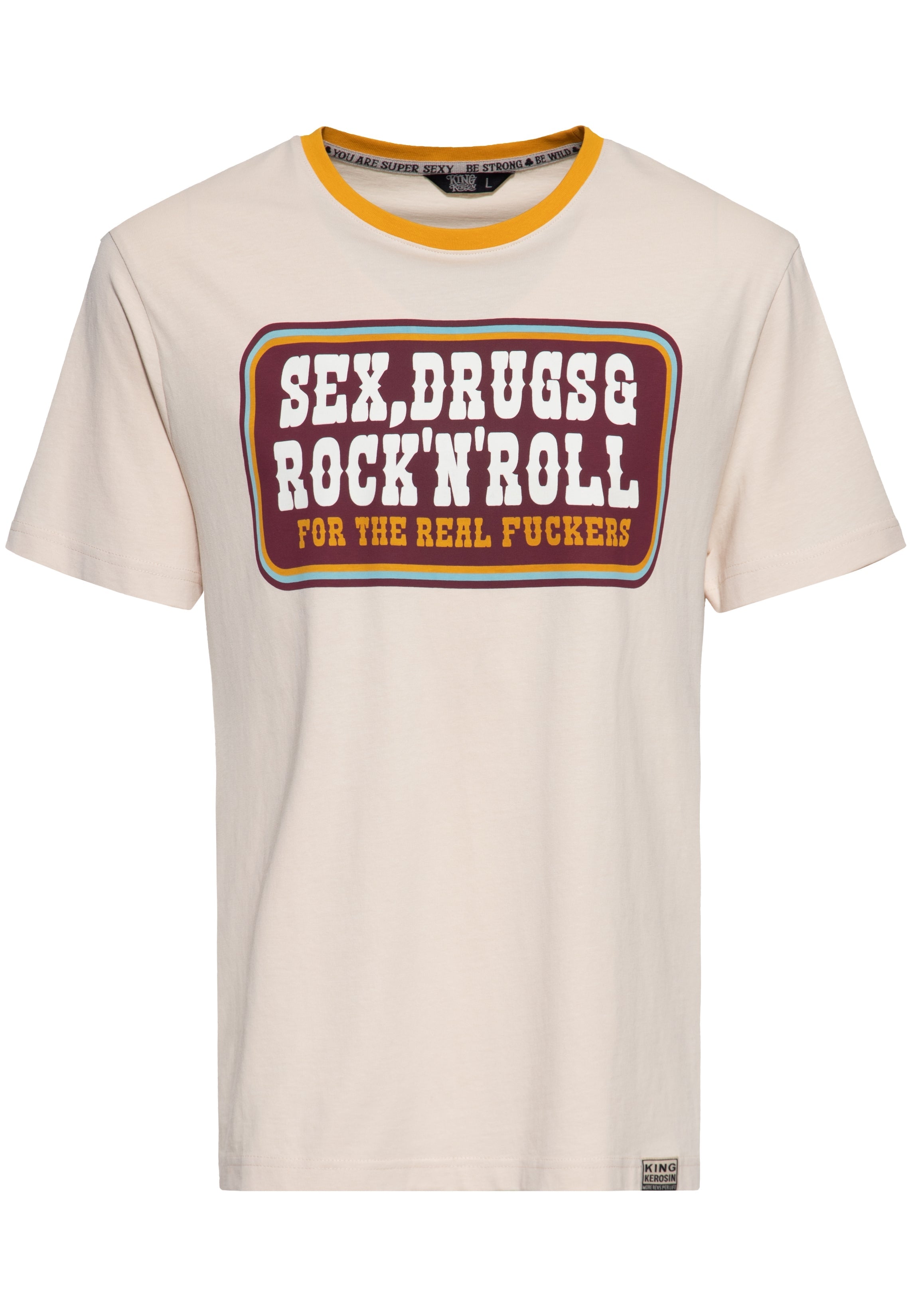 T-Shirt 'Sex, Drugs & Rock 'n' Roll' in Beige T-Shirts von King Kerosin