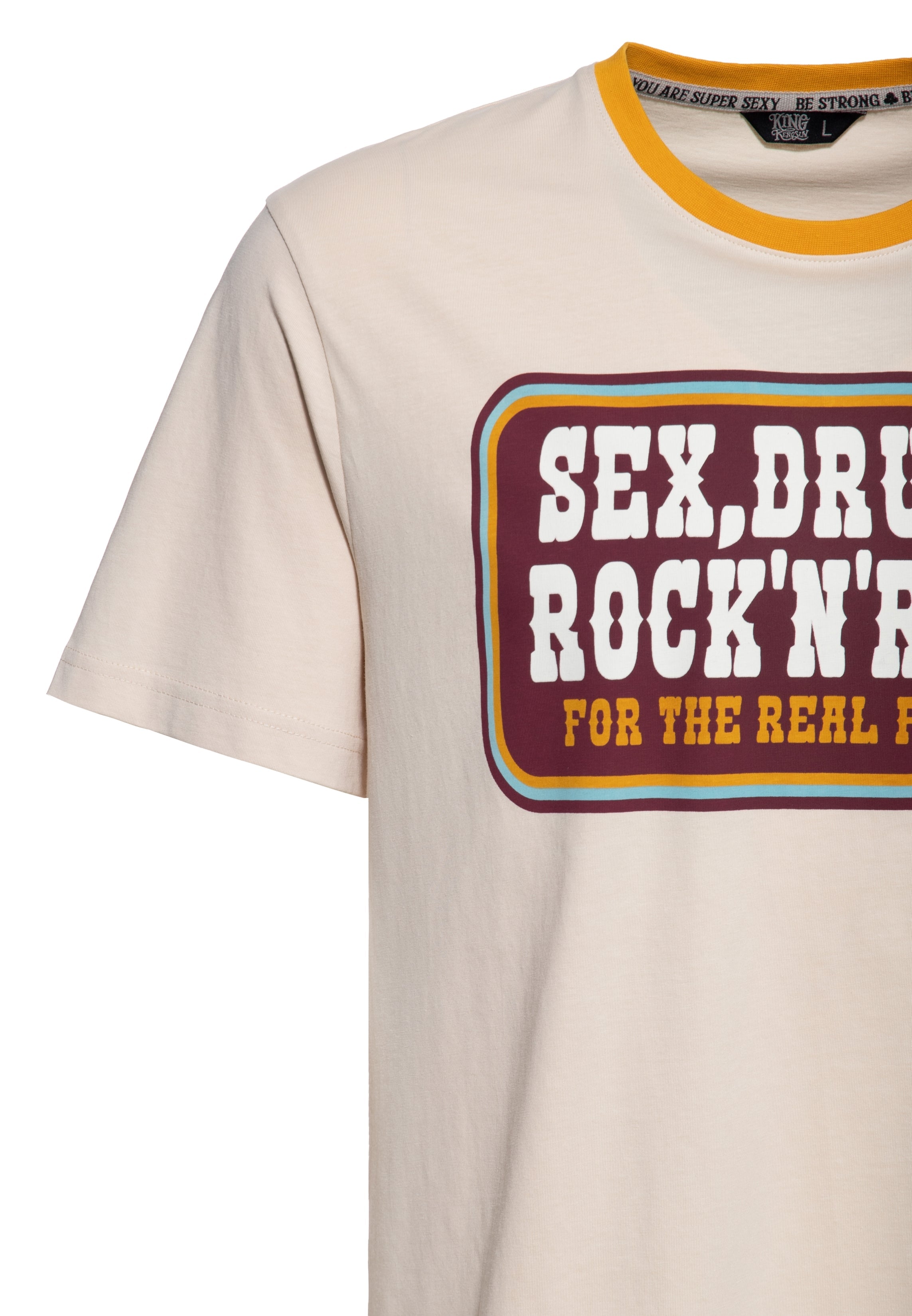 T-Shirt 'Sex, Drugs & Rock 'n' Roll' in Beige T-Shirts von King Kerosin