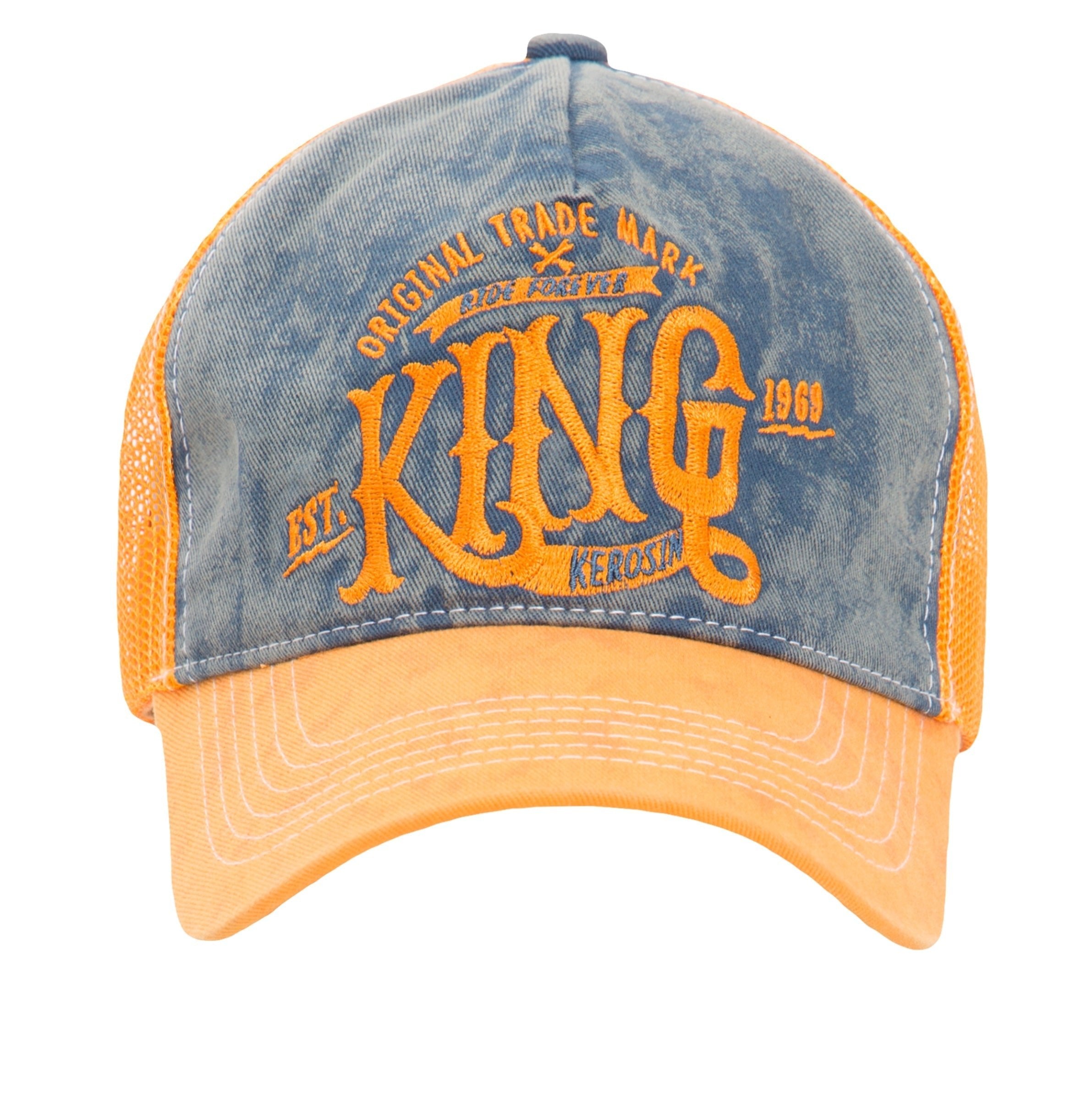 King Kerosin - Trucker Cap mit Denim Einsatz im Used Look «KING»