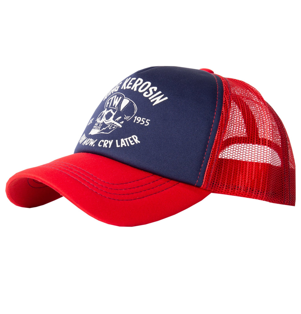 Queen Kerosin Trucker Cap «mit kontrastfarbenem Print «Pray now. cray later»