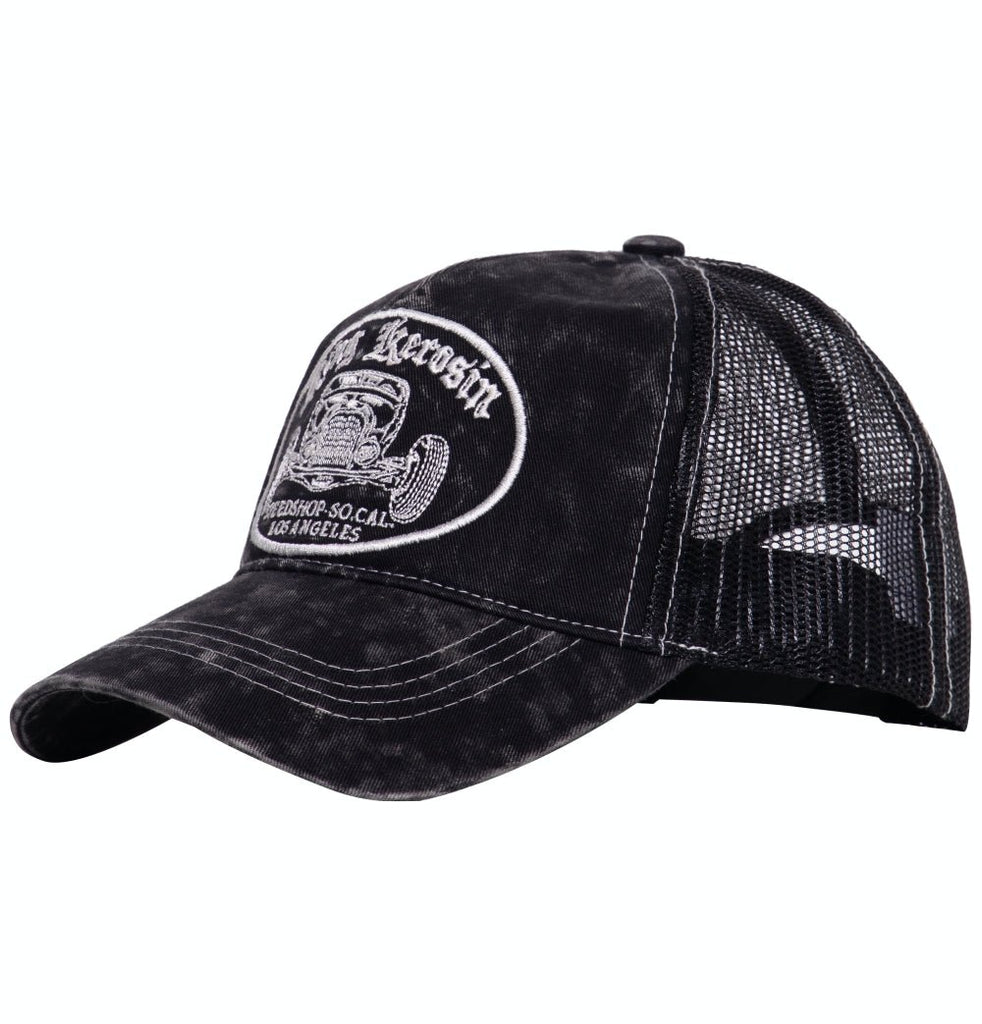 Queen Kerosin Trucker Cap mit Stickerei in der Front und Enzymwash «Speedshop SoCal»