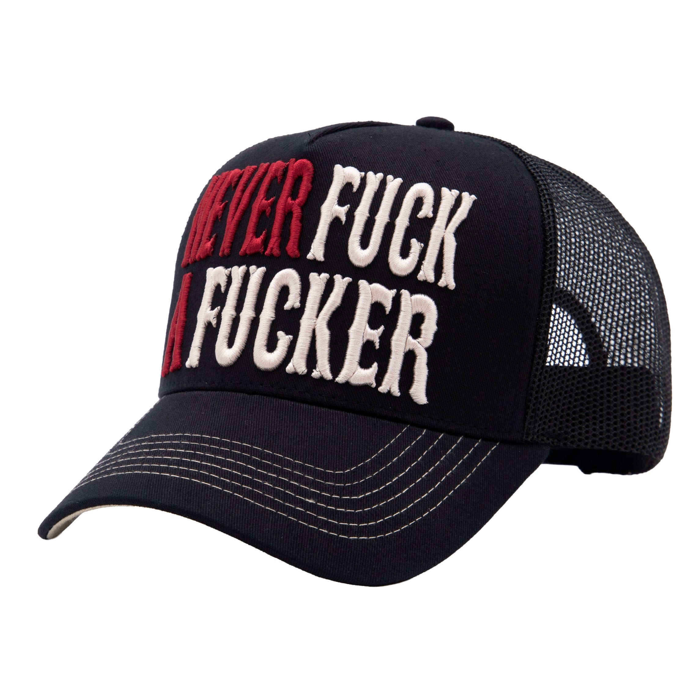 Trucker Cap 'Never Fuck a Fucker' in Schwarz Trucker Cap von King Kerosin