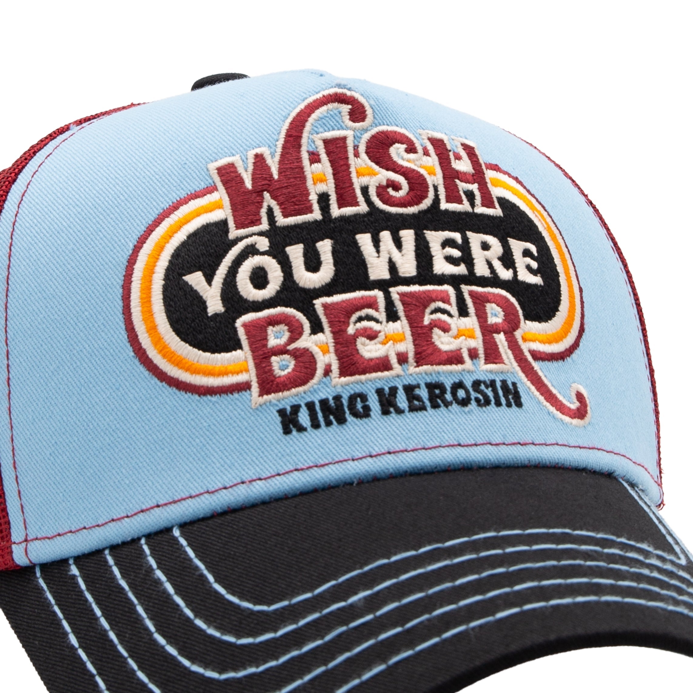 Trucker Cap 'Wish You Were Beer' in Hellblau Trucker Cap von King Kerosin