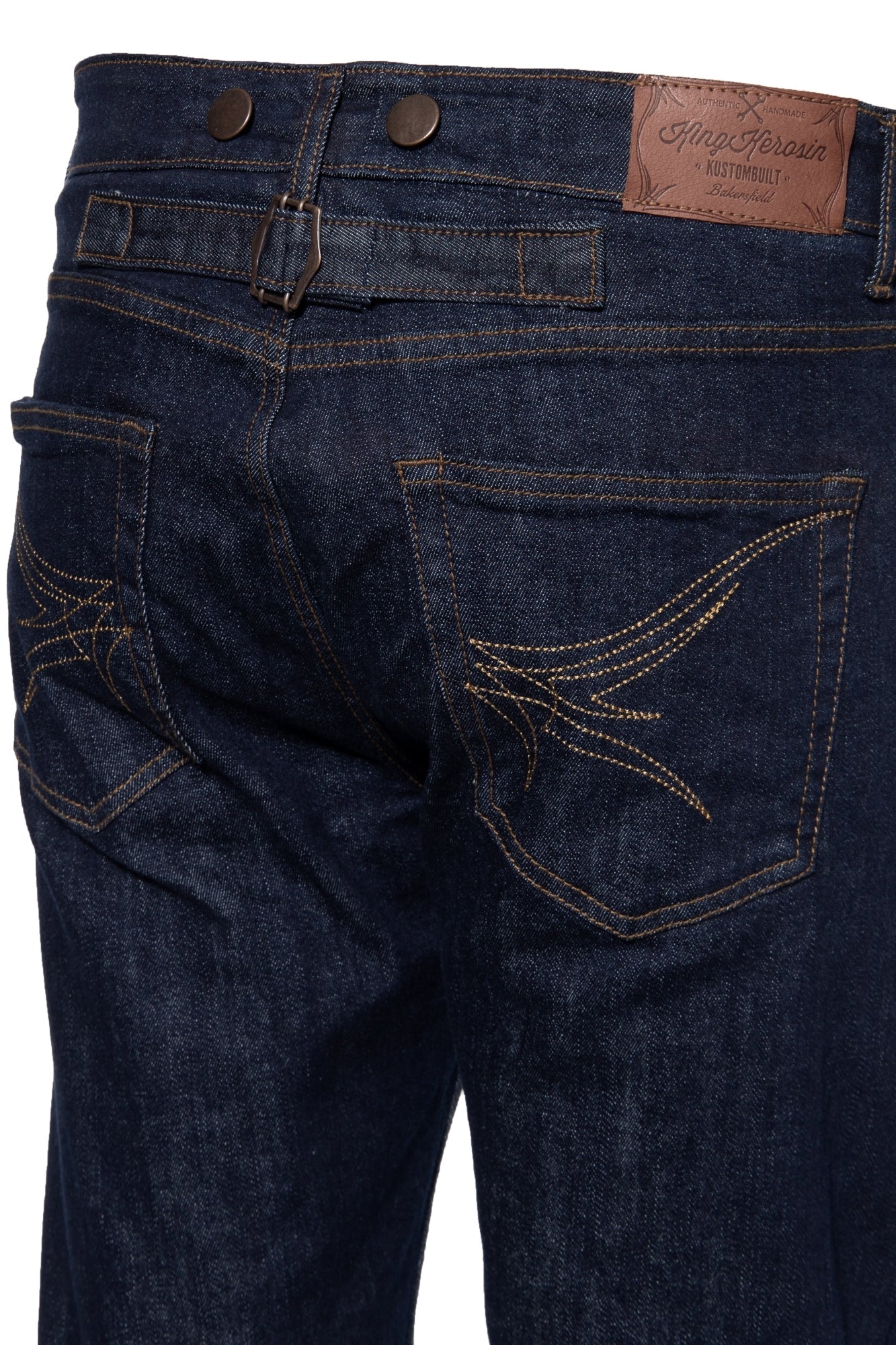 King Kerosin - Vintage Red Selvedge Jeans mit Cinch Back und Knöpfen «Robin Selvedge»
