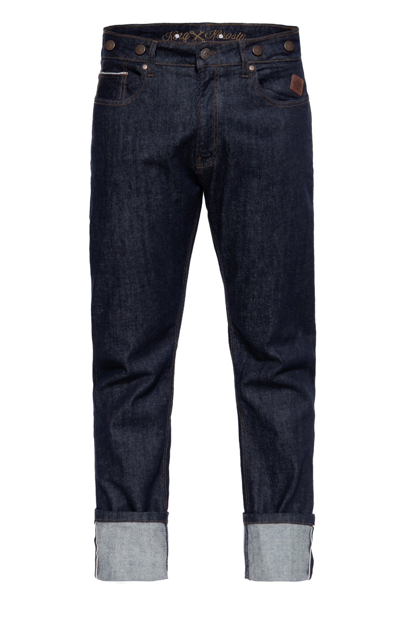 King Kerosin - Vintage Red Selvedge Jeans mit Cinch Back und Knöpfen «Robin Selvedge»