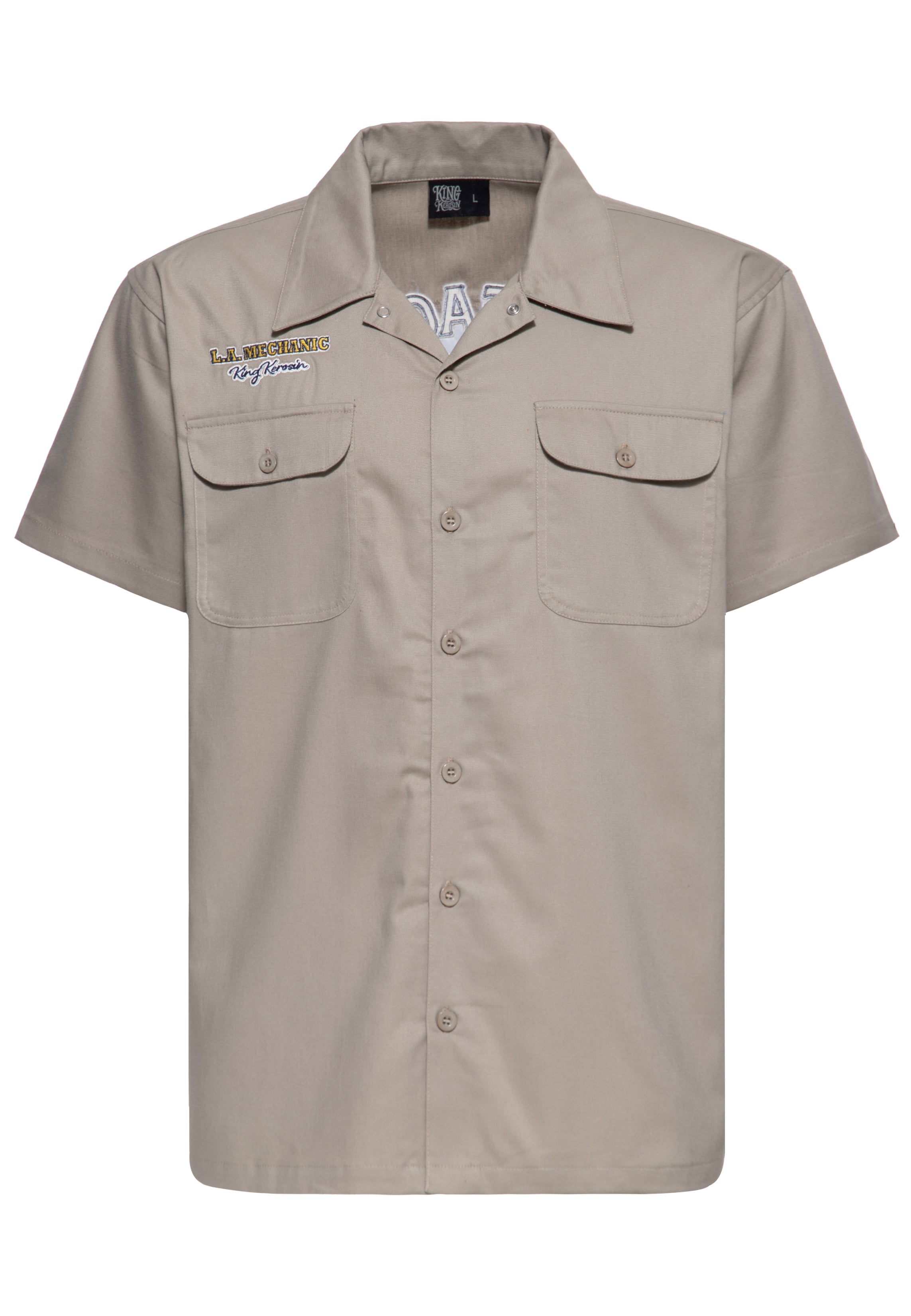 Workwear Hemd 'Long Beach Mechanic Dude' in Khaki Hemden - Kurzarm von King Kerosin