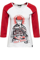 Queen Kerosin - 3/4-Sleeve Shirt mit Frontprint und farblich kontrastierenden Raglanärmeln «Holy Queen»
