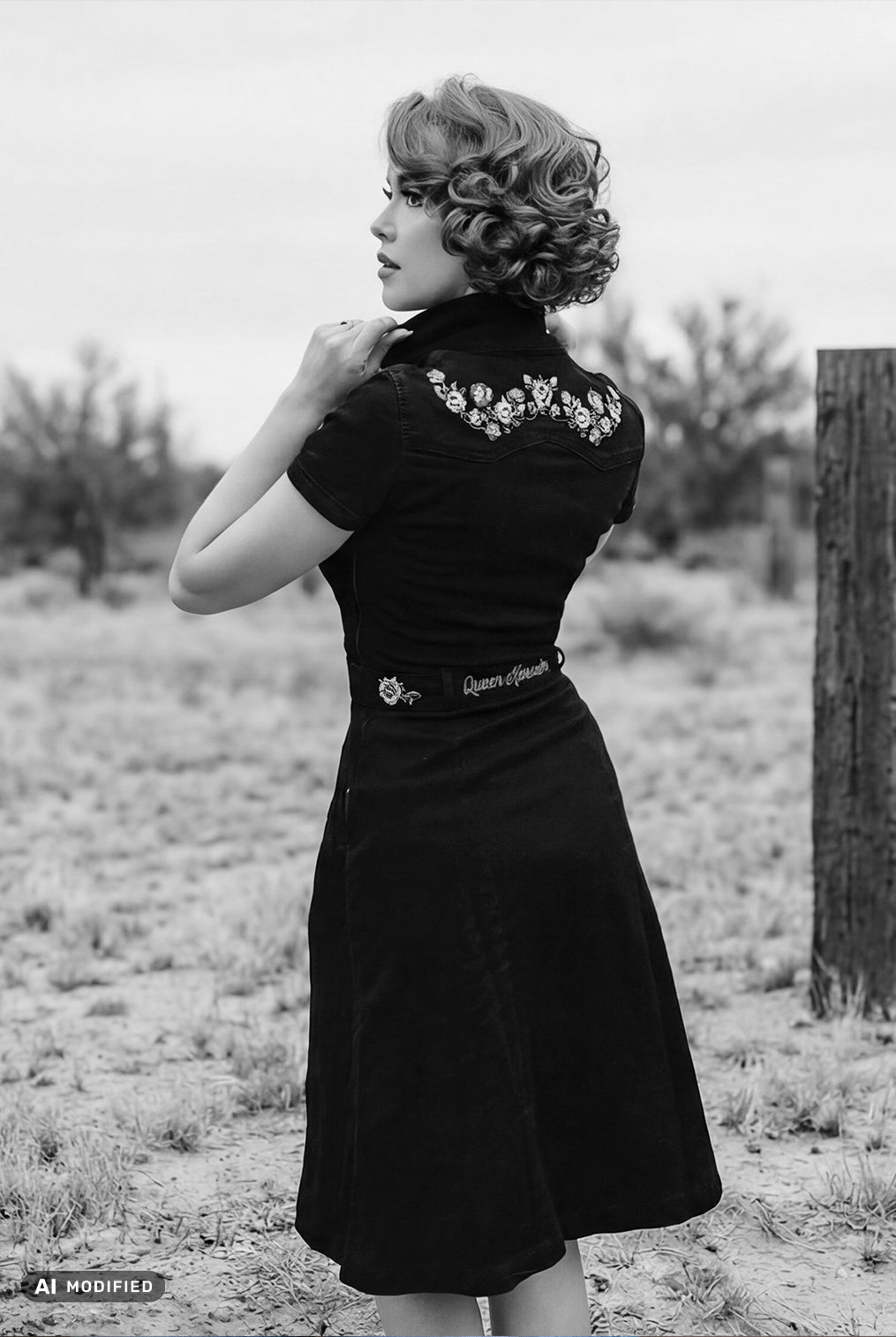 50s Swing Jeanskleid mit Stickerei Kleider von Queen Kerosin