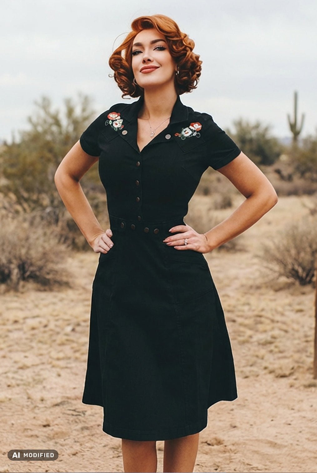 50s Swing Jeanskleid mit Stickerei Kleider von Queen Kerosin