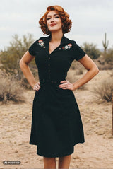 50s Swing Jeanskleid mit Stickerei Kleider von Queen Kerosin