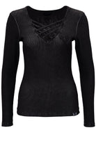 Queen Kerosin - Basic Longsleeve Shirt mit Print im Rücken und Front Stickerei «My Route My Rules»