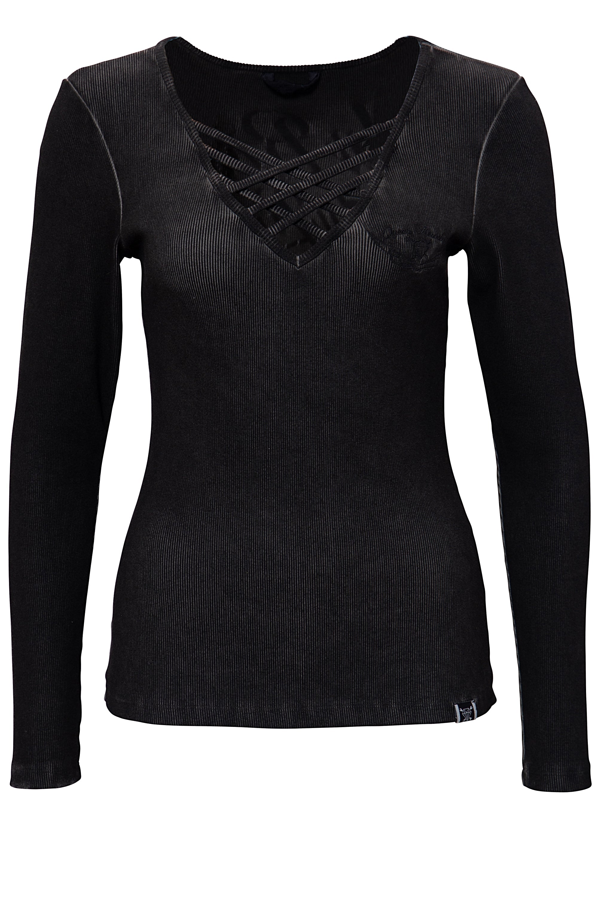 Queen Kerosin - Basic Longsleeve Shirt mit Print im Rücken und Front Stickerei «My Route My Rules»