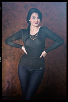 Queen Kerosin - Basic Longsleeve Shirt mit Print im Rücken und Front Stickerei «My Route My Rules»