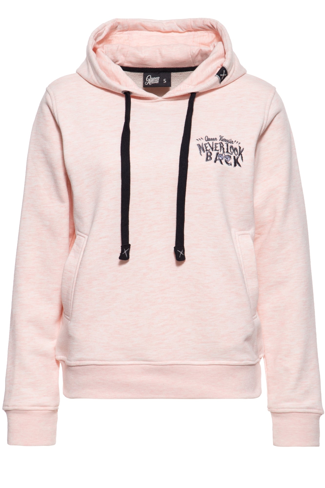 Queen Kerosin - Bequemer Hoodie mit Applikation und Kapuze «Never Look Back»