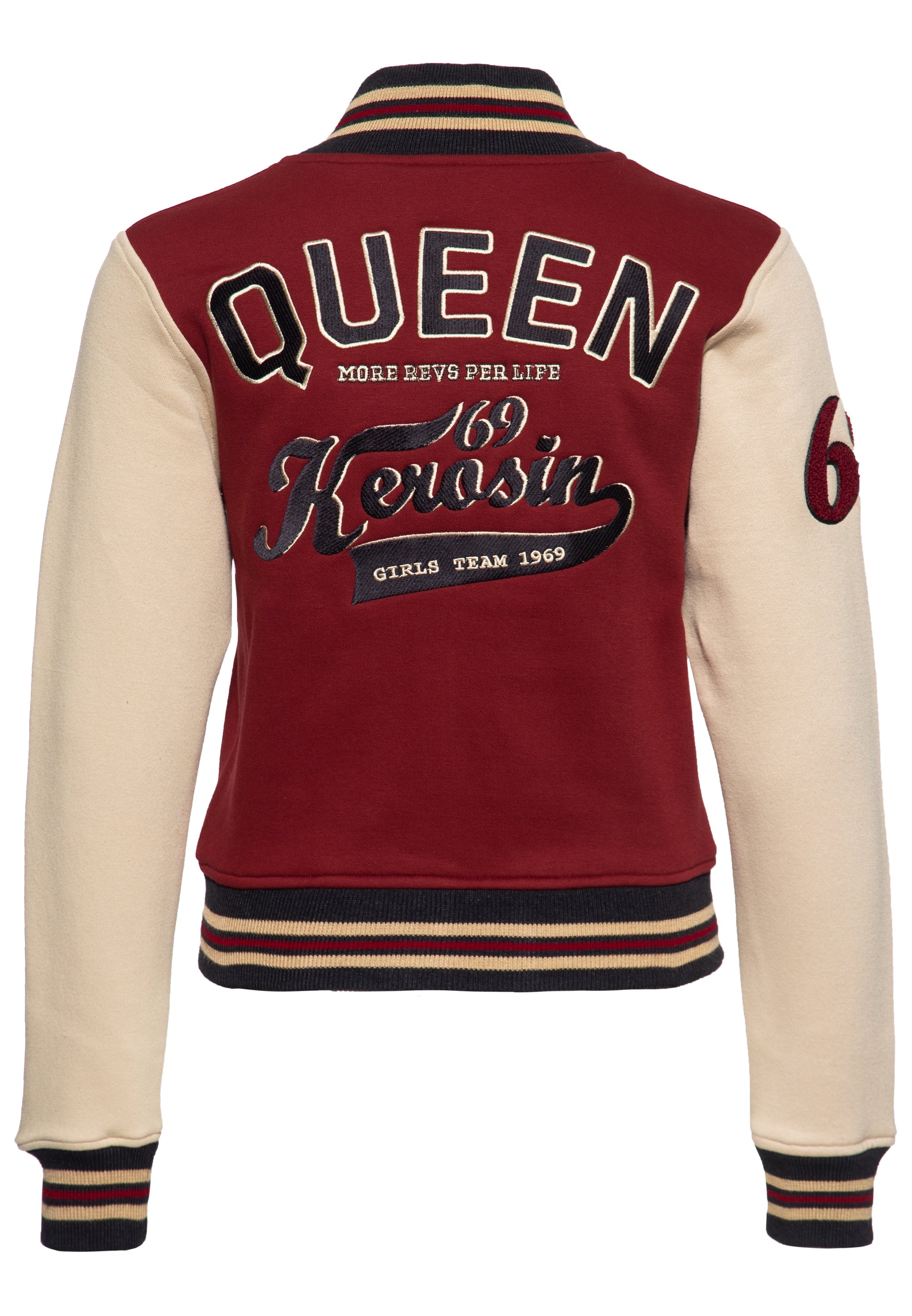 Queen Kerosin - College Sweatjacke «QK more revs per life»