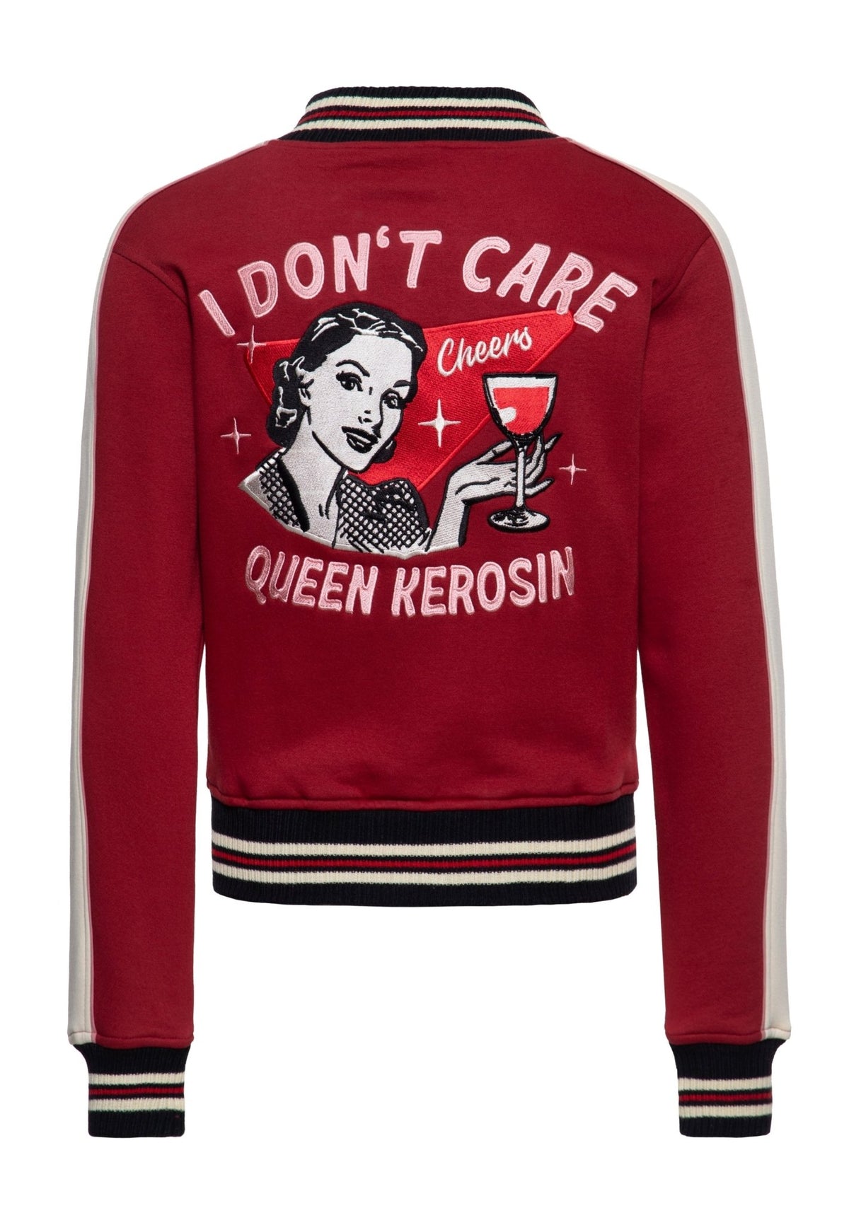 Collegejacke 'I Don't Care' in Bordeaux – College & Baseball Jacken von Queen Kerosin - Ansicht 2