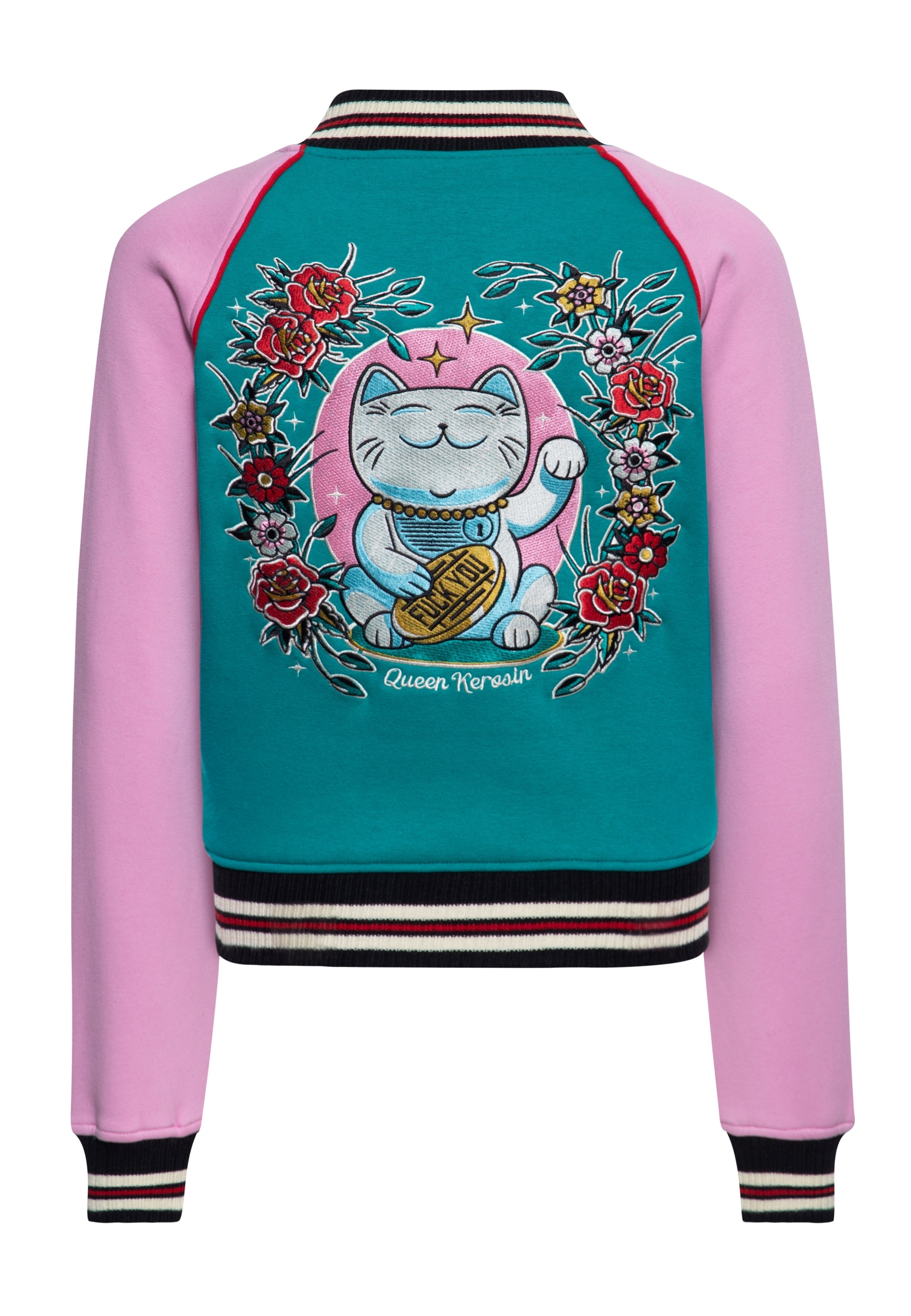 Collegejacke 'Lucky Cat' in Grün College & Baseball Jacken von Queen Kerosin
