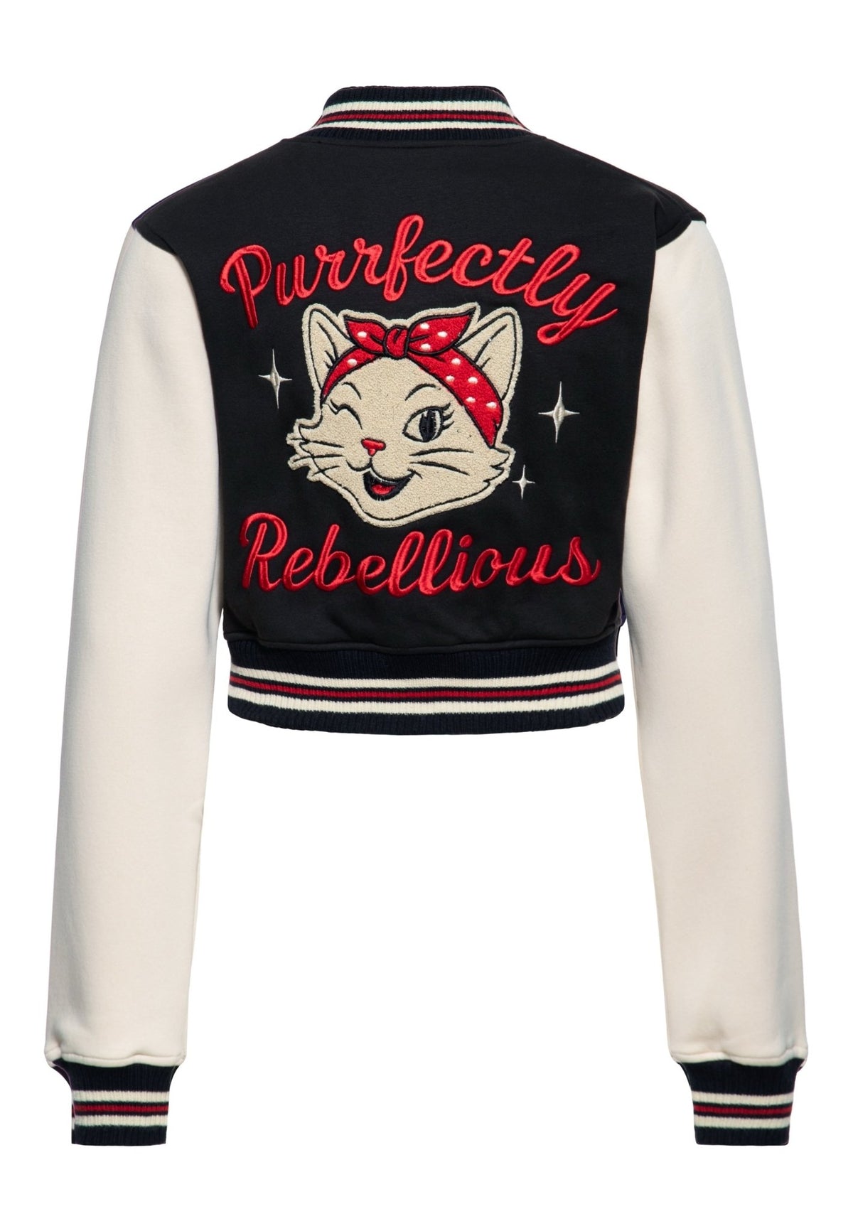 Collegejacke 'Purrfectly Rebellious' in Schwarz – College & Baseball Jacken von Queen Kerosin - Ansicht 2